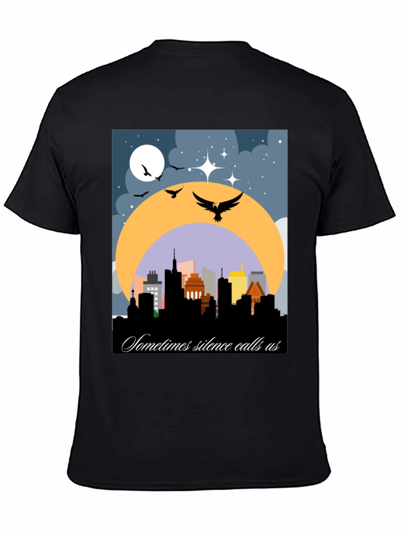 Night Cityscape Graphic Tee - Sometimes Silence Calls Us