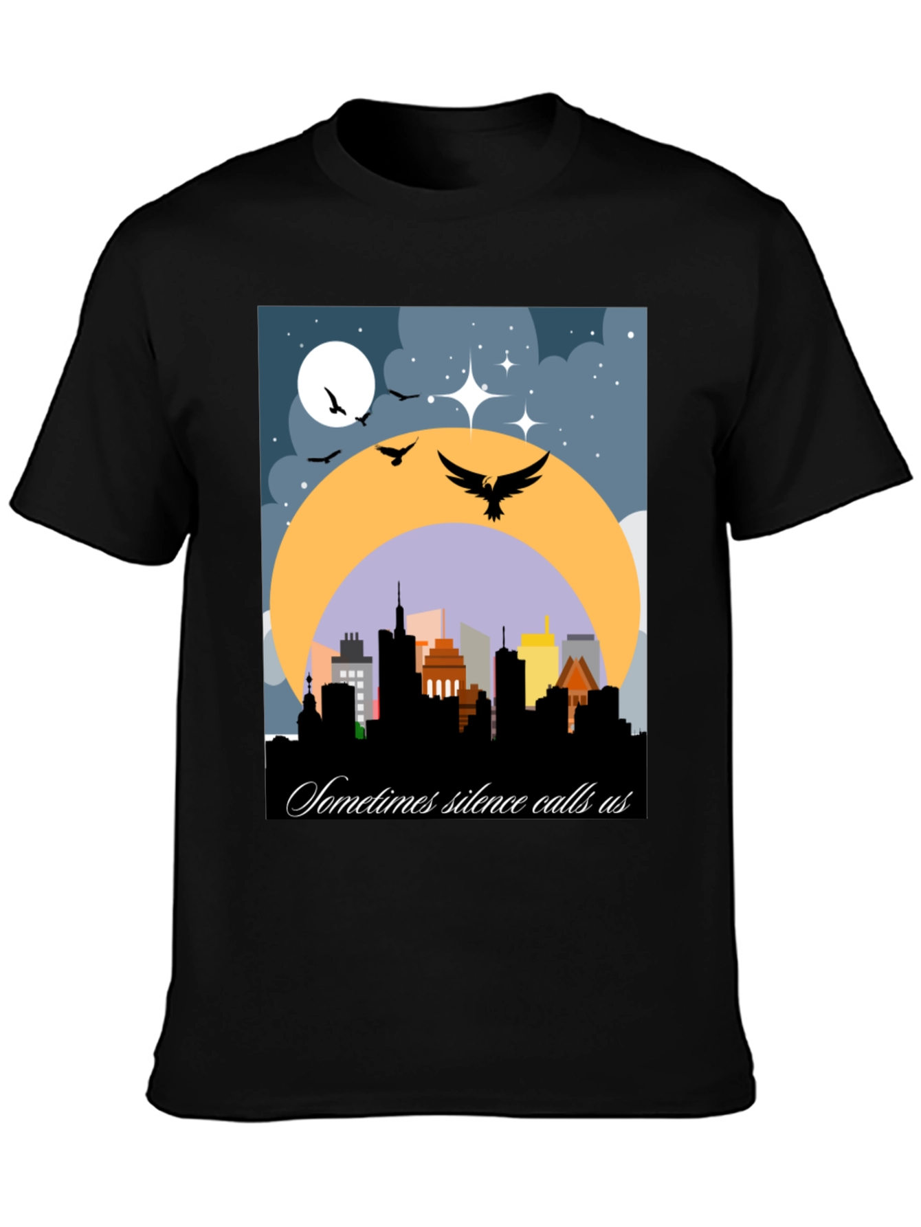 Night Cityscape Graphic Tee - Sometimes Silence Calls Us