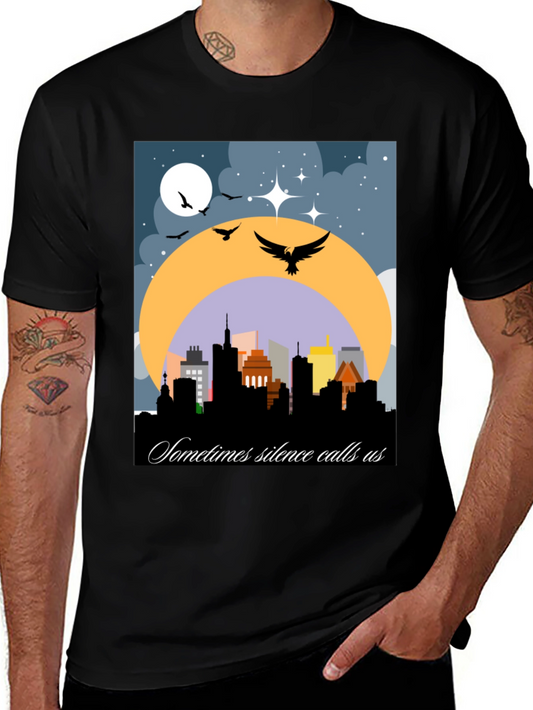 Night Cityscape Graphic Tee - Sometimes Silence Calls Us