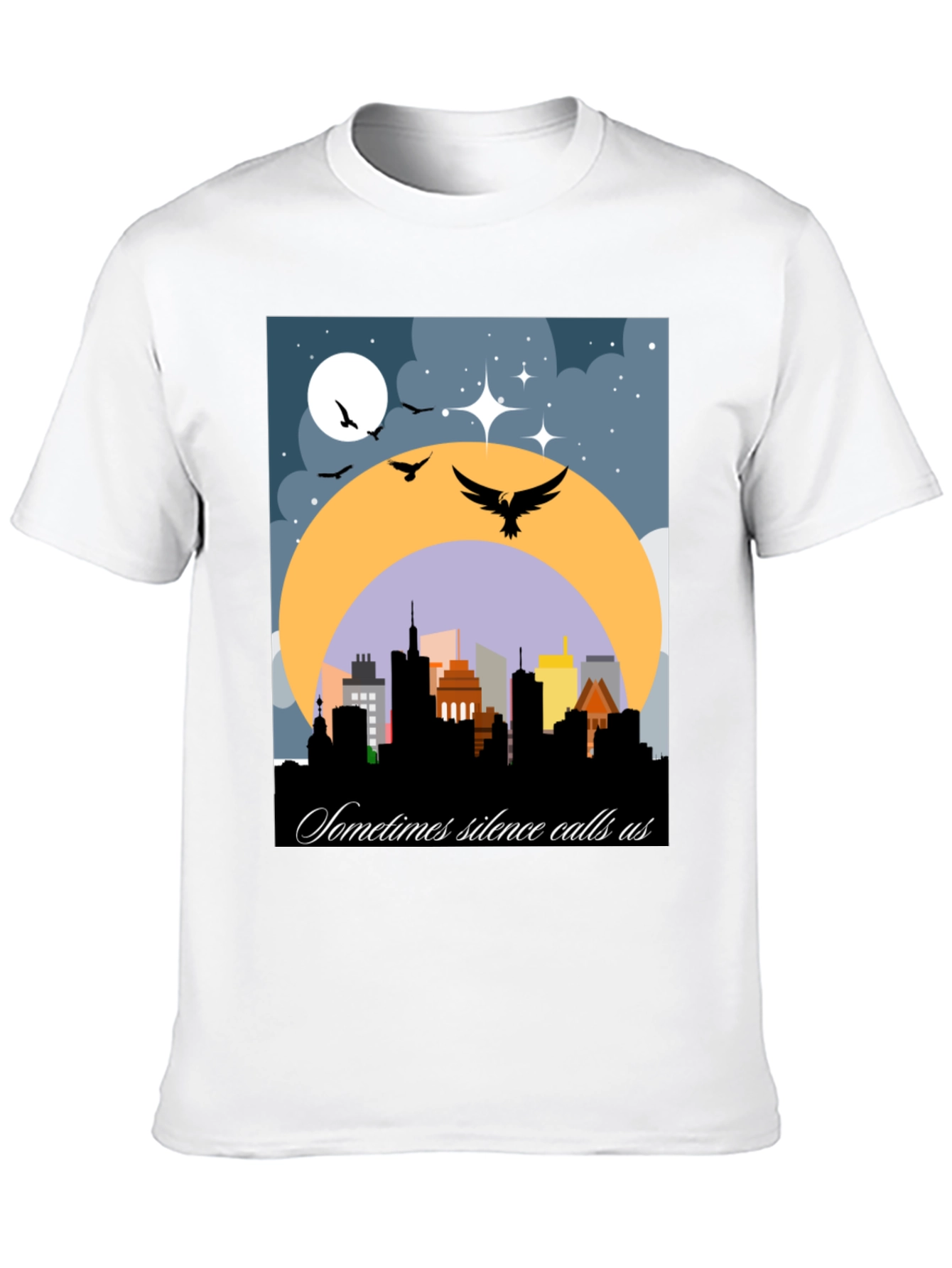 Night Cityscape Graphic Tee - Sometimes Silence Calls Us