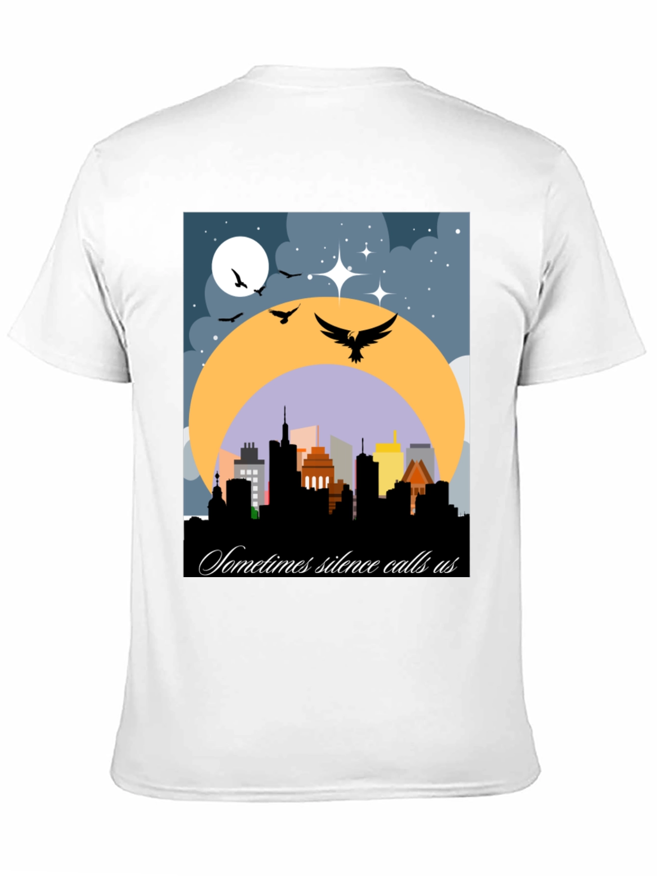 Night Cityscape Graphic Tee - Sometimes Silence Calls Us