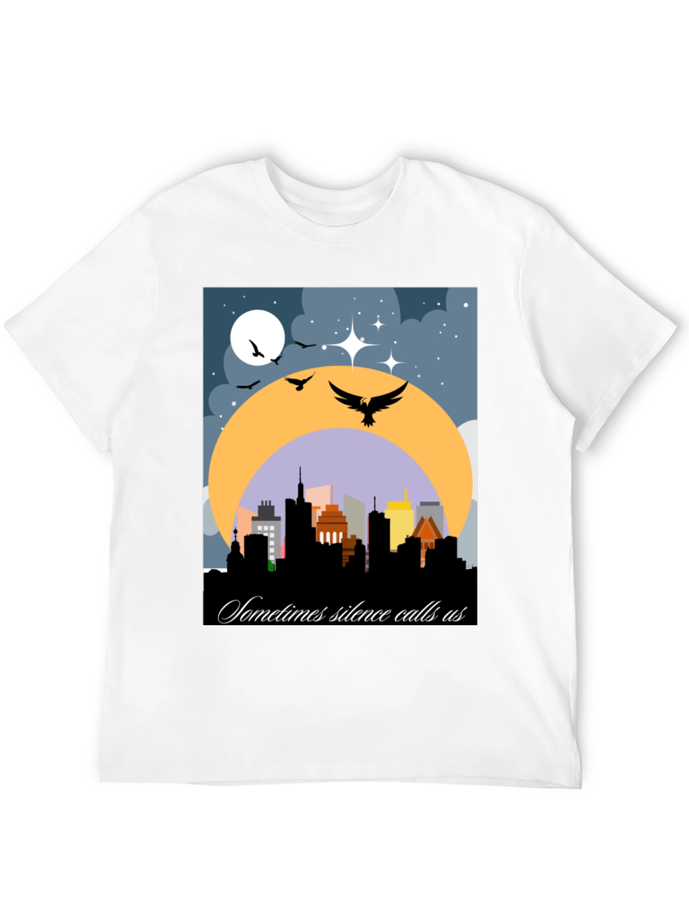 Night Cityscape Graphic Tee - Sometimes Silence Calls Us