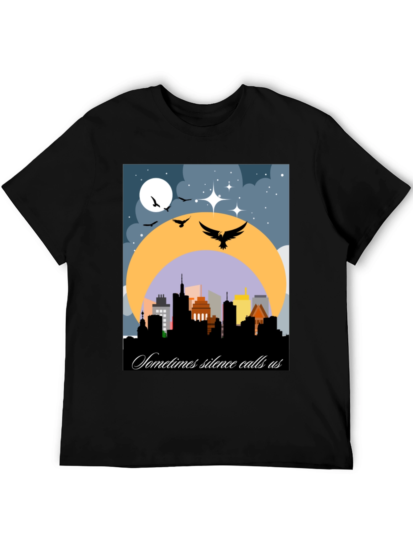 Night Cityscape Graphic Tee - Sometimes Silence Calls Us