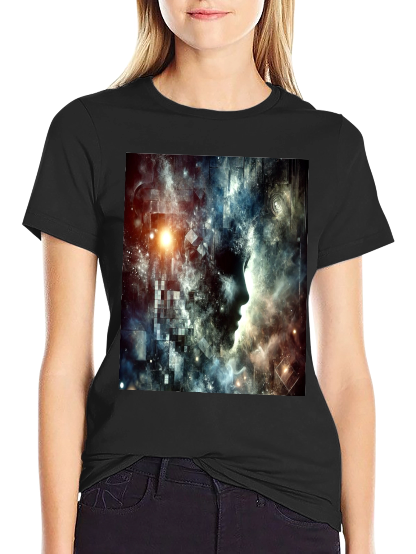 Abstract Mindscape Graphic Tee - Black Cotton Blend