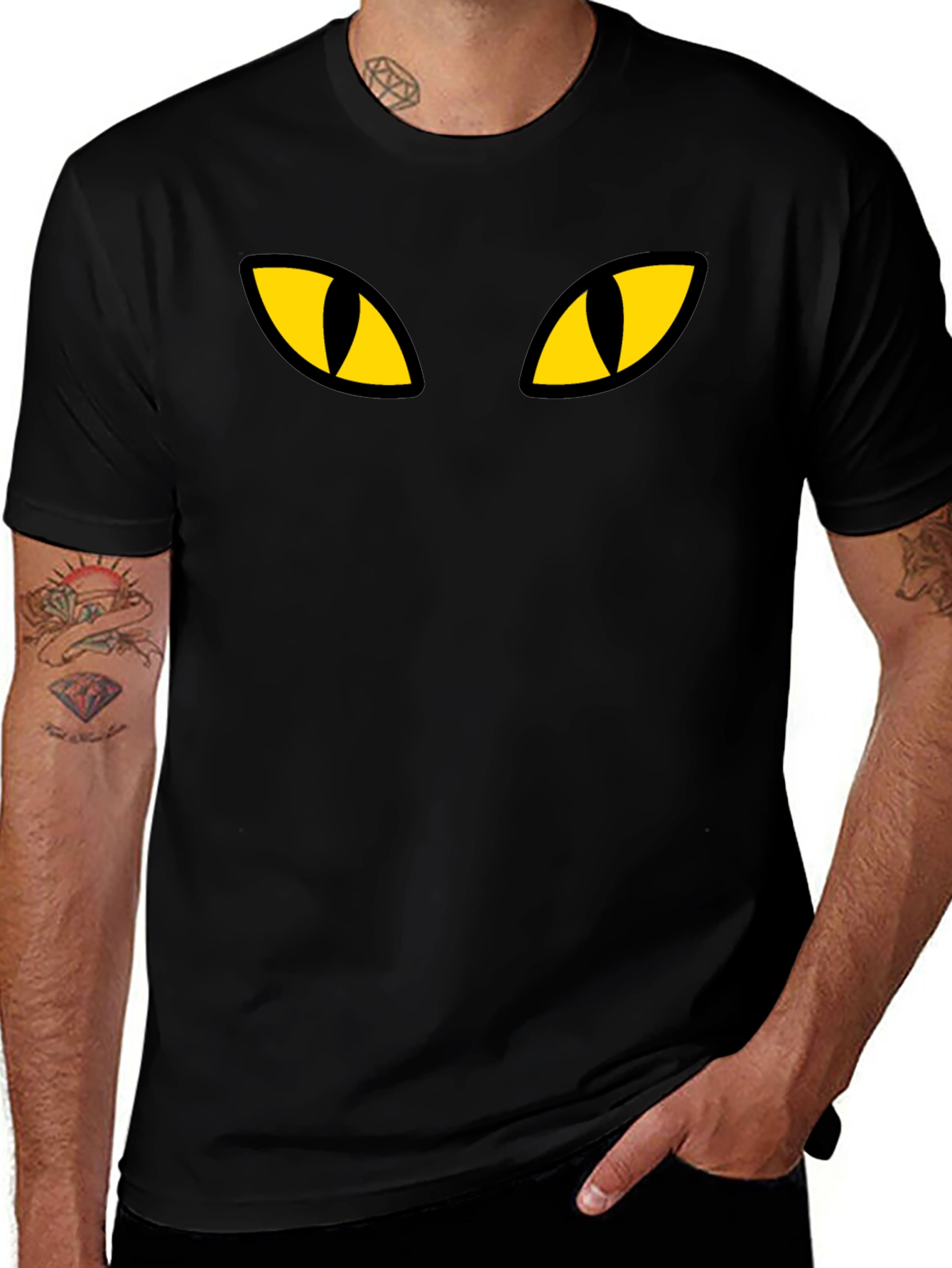 Black Cat Eyes Graphic Tee - Mens Casual T-Shirt