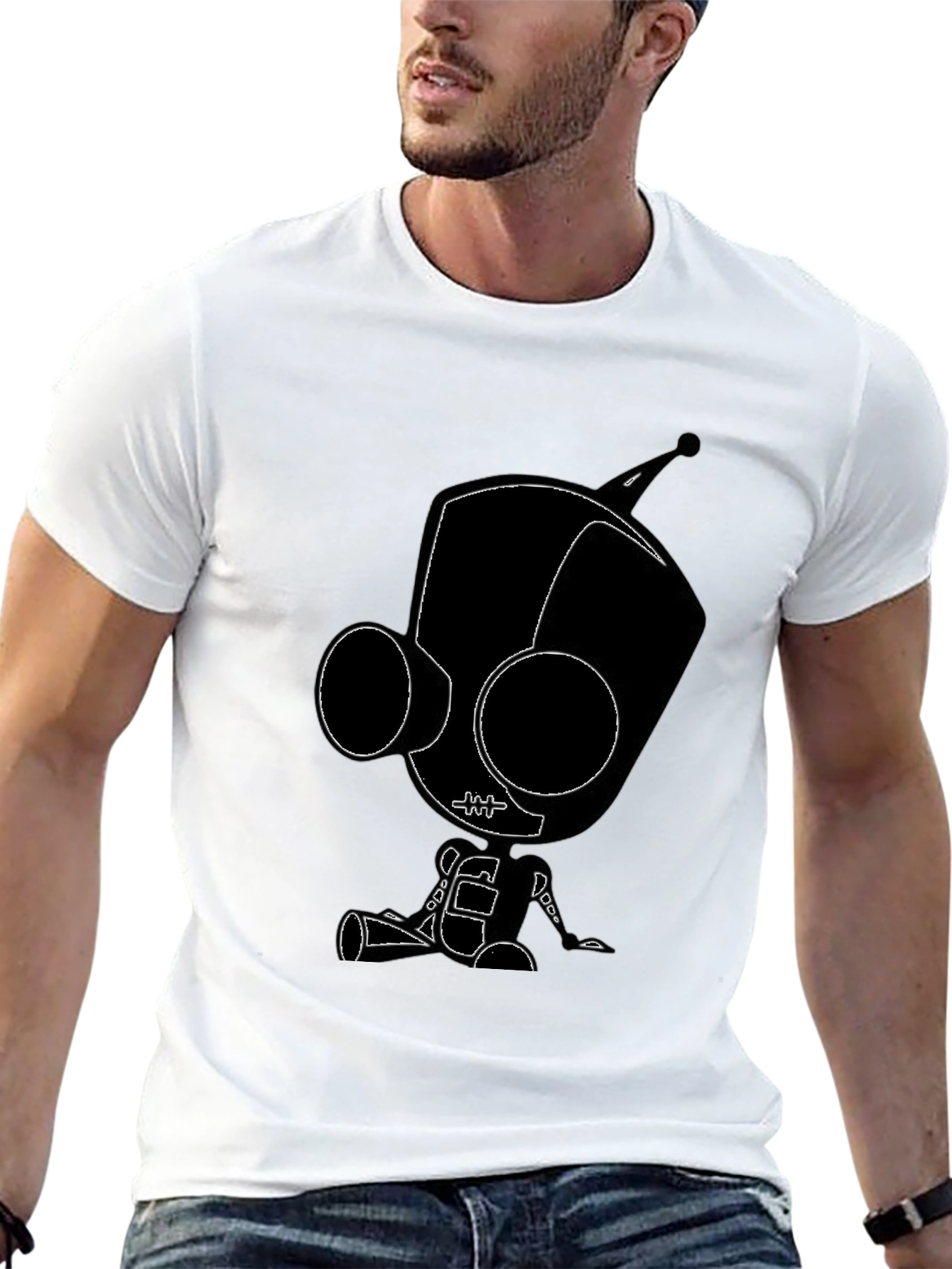 Black Cartoon Robot Graphic Tee