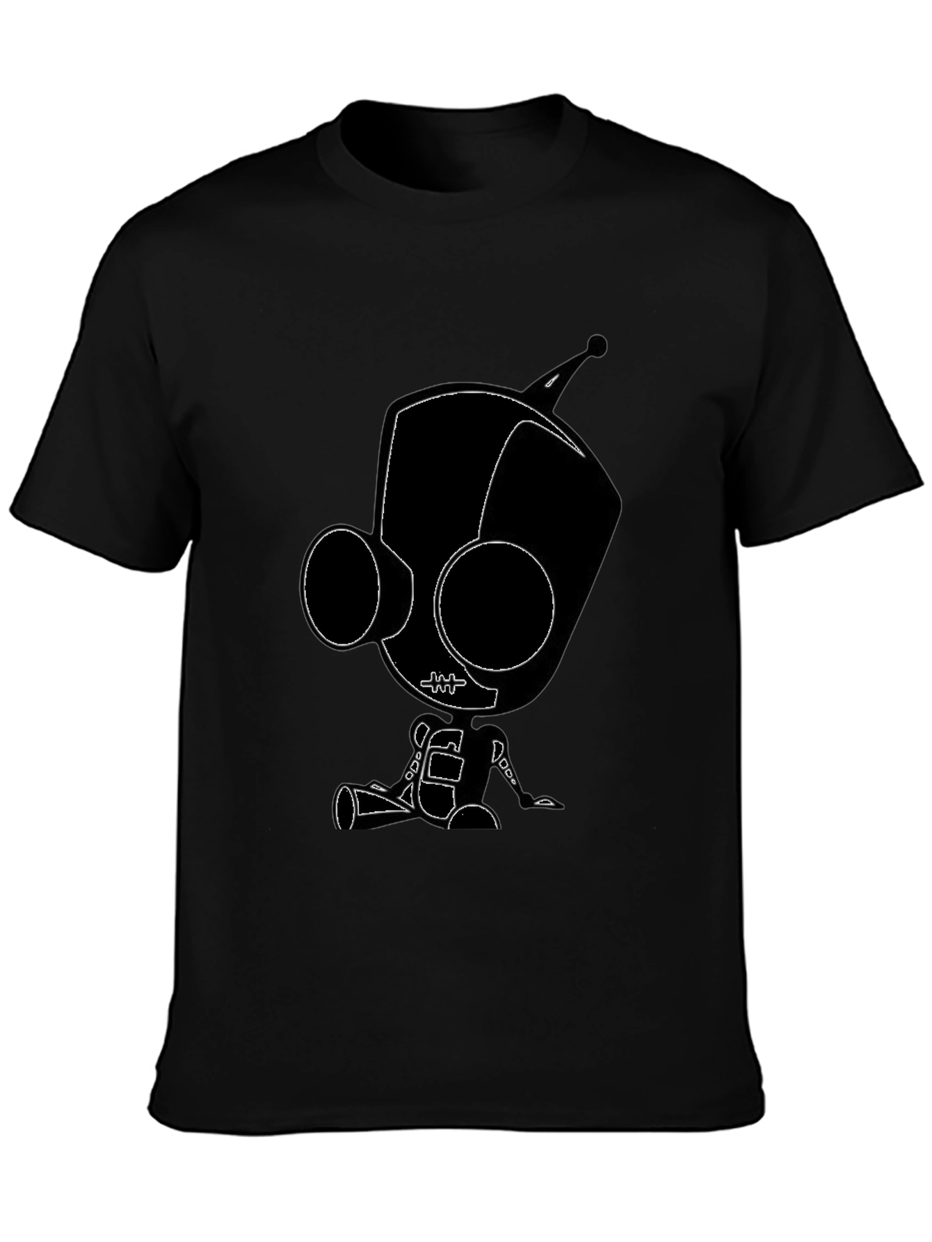 Black Cartoon Robot Graphic Tee