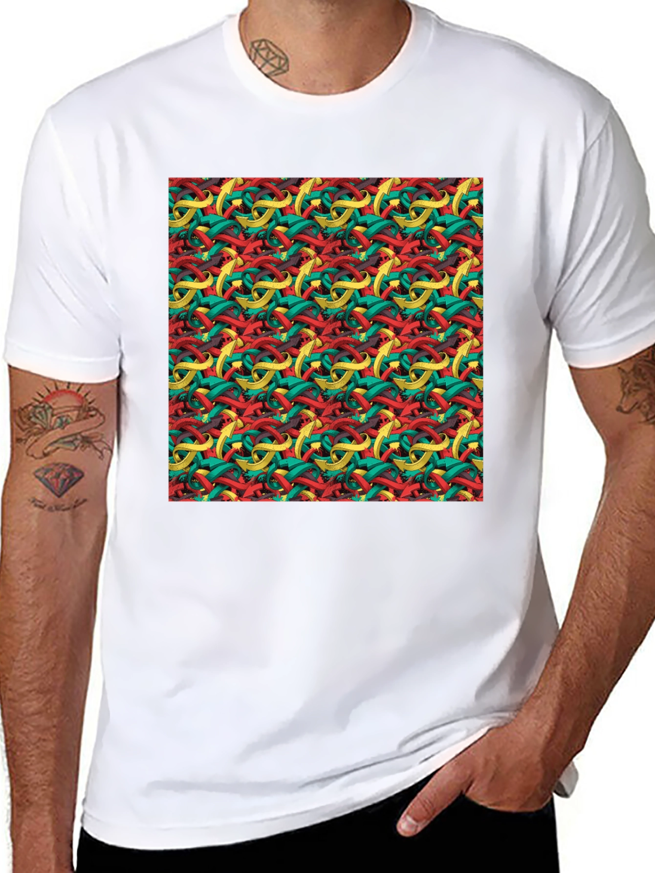 Abstract Ribbon Pattern Mens Black T-Shirt