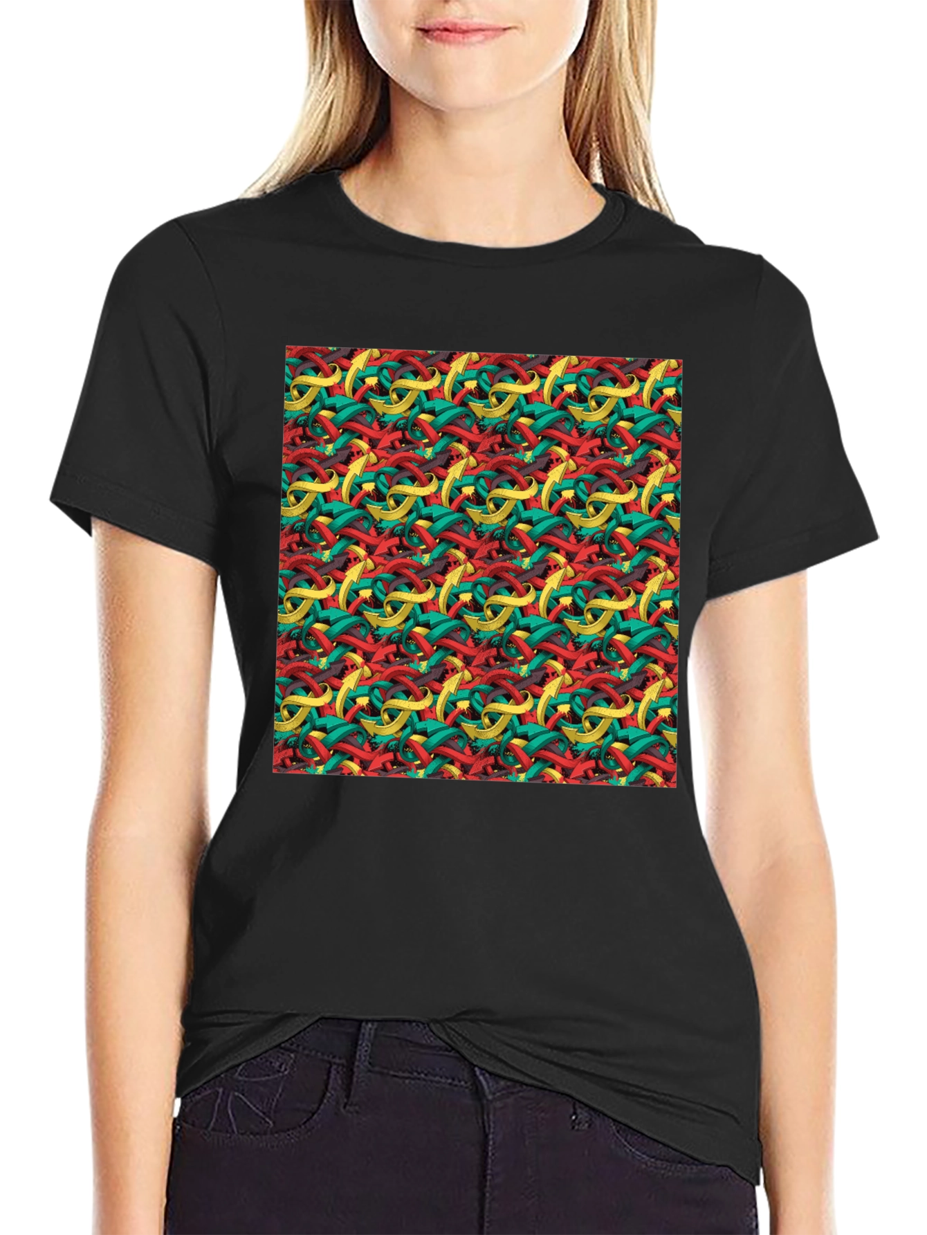Abstract Ribbon Pattern Mens Black T-Shirt