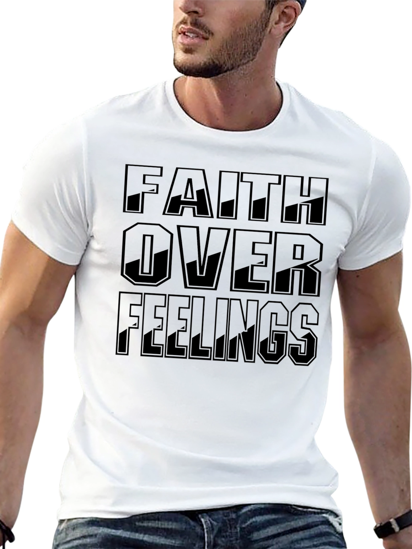 Faith Over Feelings Graphic T-Shirt - Black