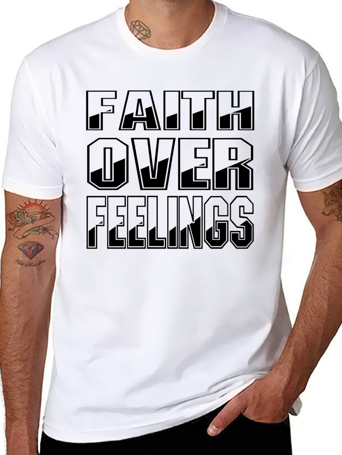 Faith Over Feelings Graphic T-Shirt - Black