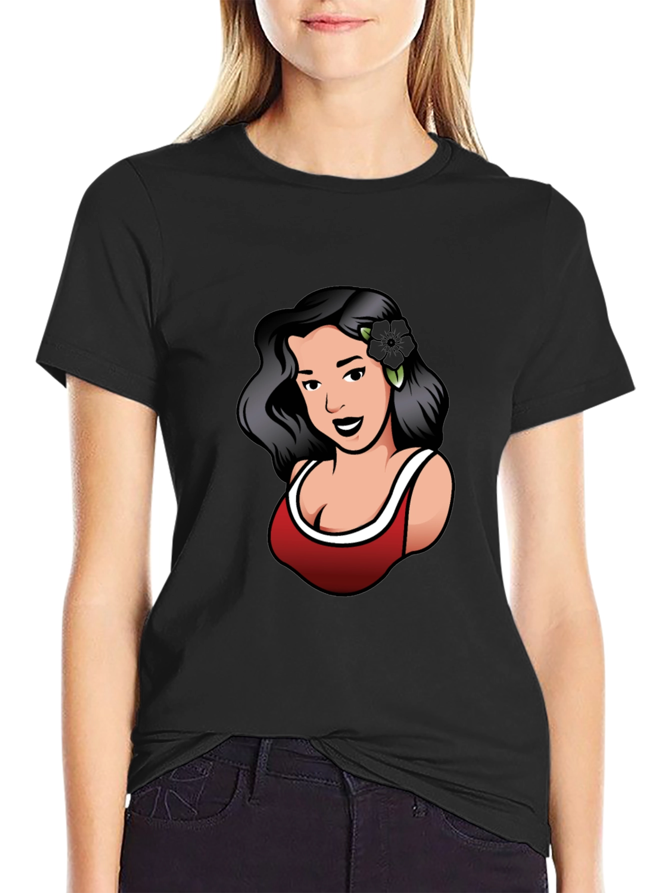 Retro Woman Graphic Tee - Black