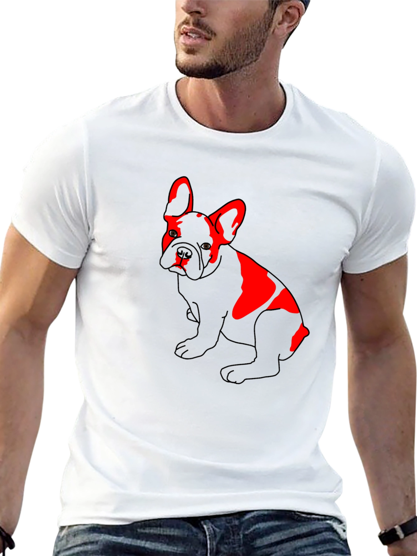 Red French Bulldog Graphic Black T-Shirt
