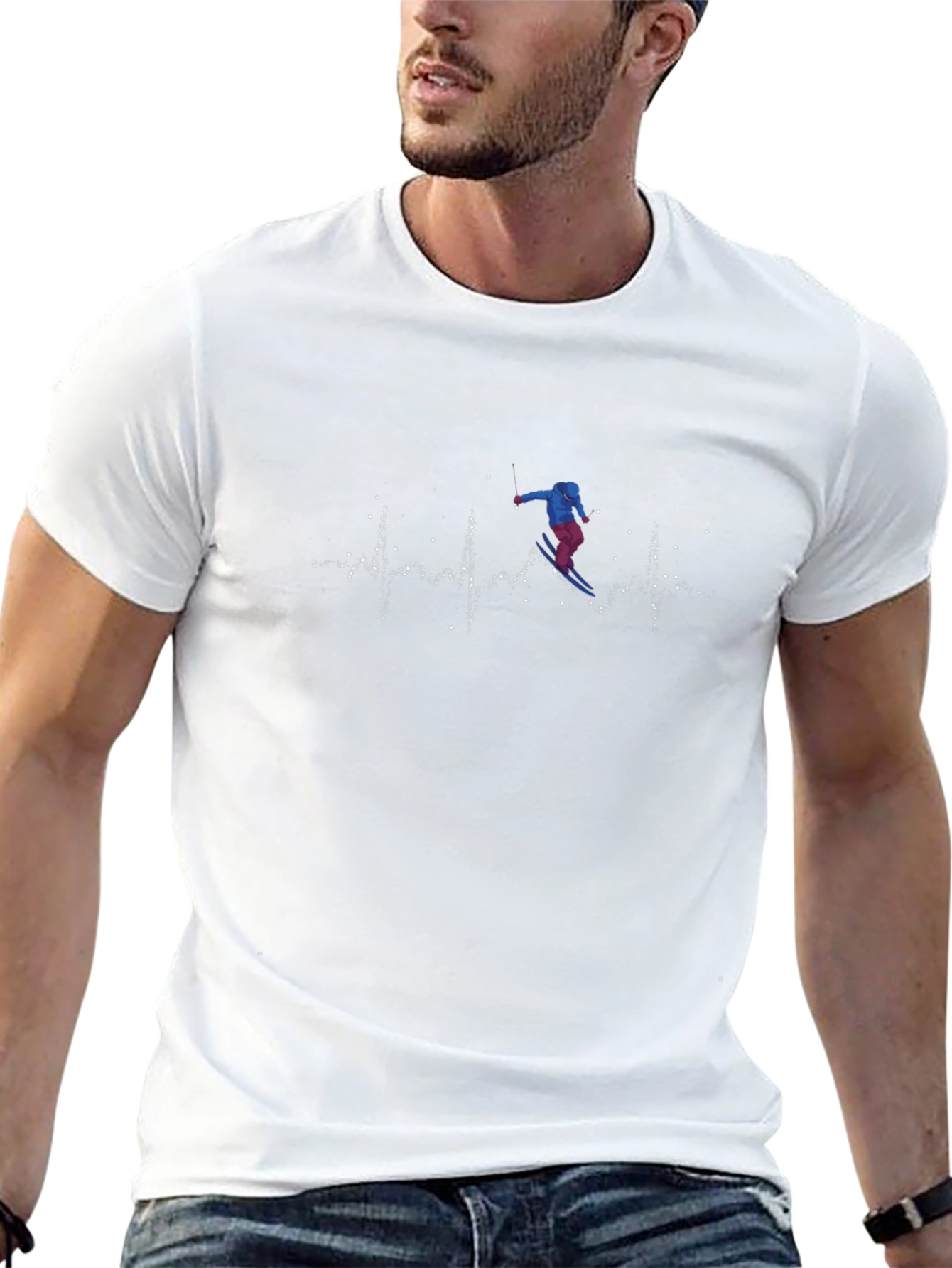 Ski Heartbeat Graphic Tee - Black Cotton T-Shirt