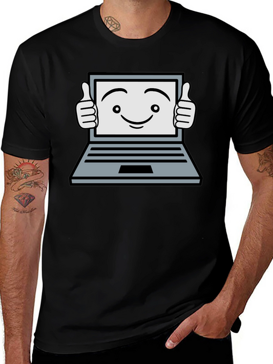 Funny Laptop Thumbs Up Graphic Black T-Shirt