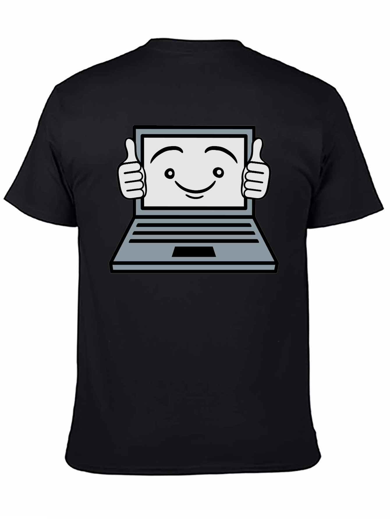 Funny Laptop Thumbs Up Graphic Black T-Shirt