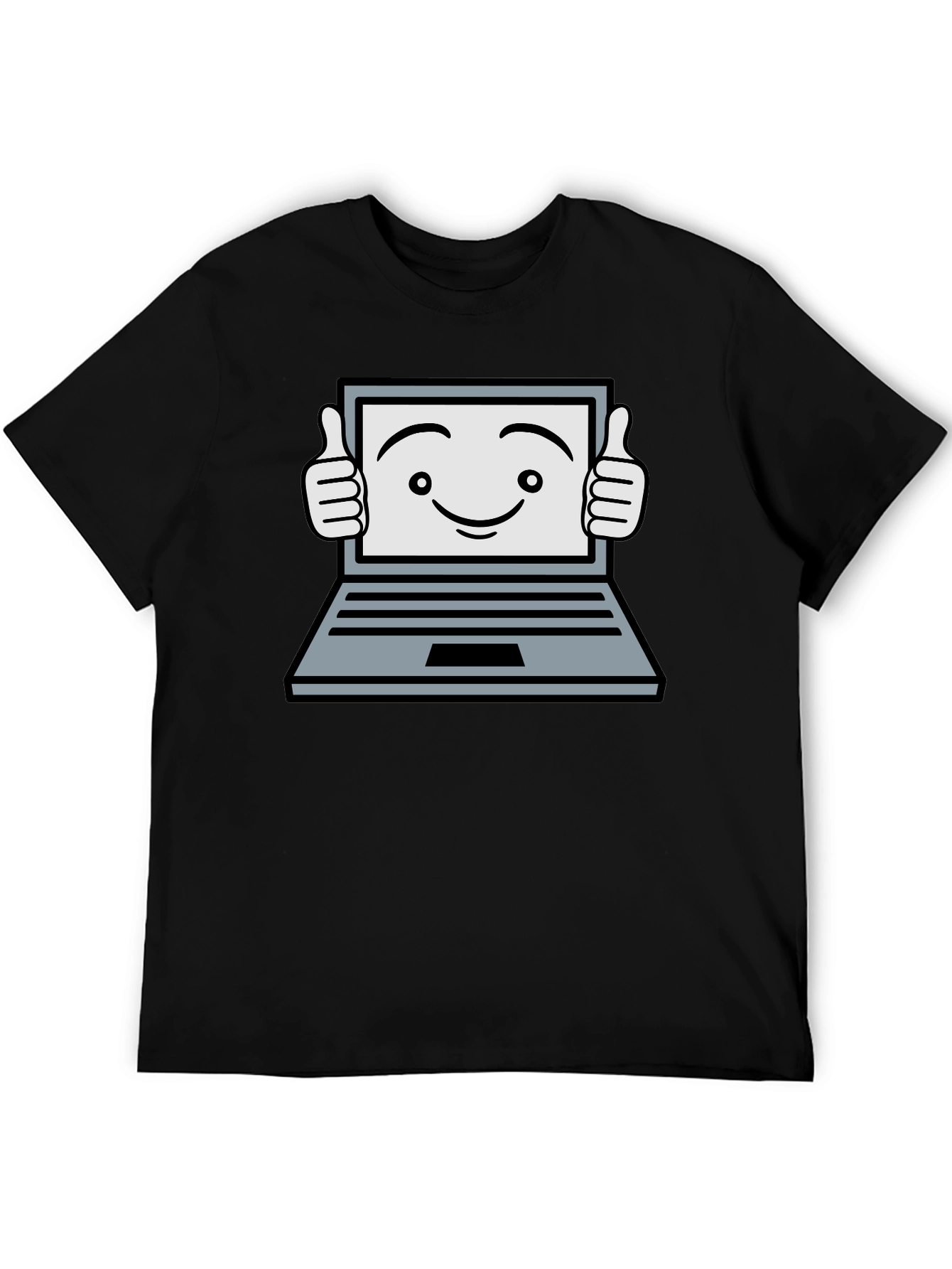 Funny Laptop Thumbs Up Graphic Black T-Shirt