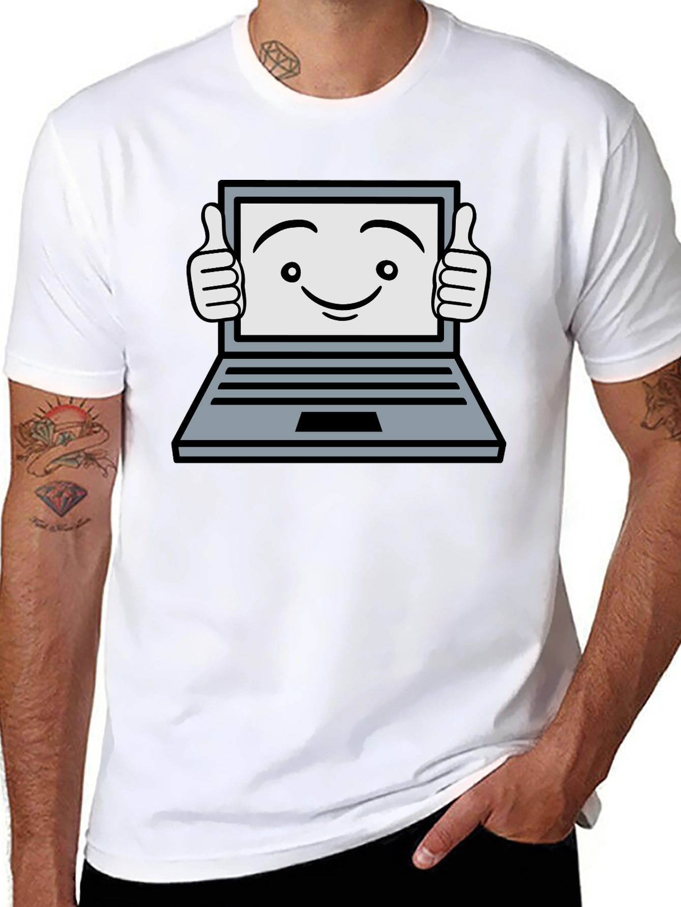 Funny Laptop Thumbs Up Graphic Black T-Shirt