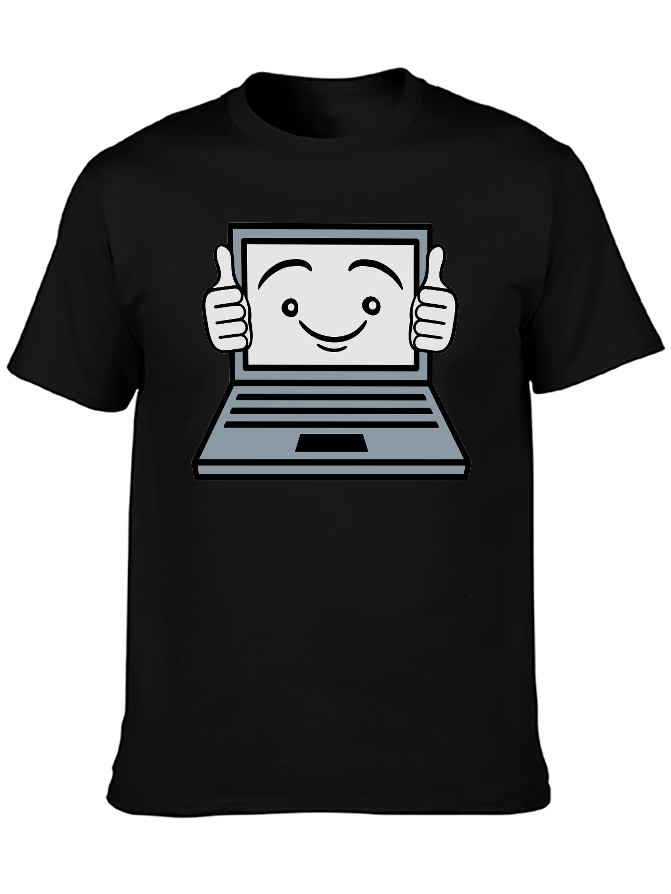 Funny Laptop Thumbs Up Graphic Black T-Shirt