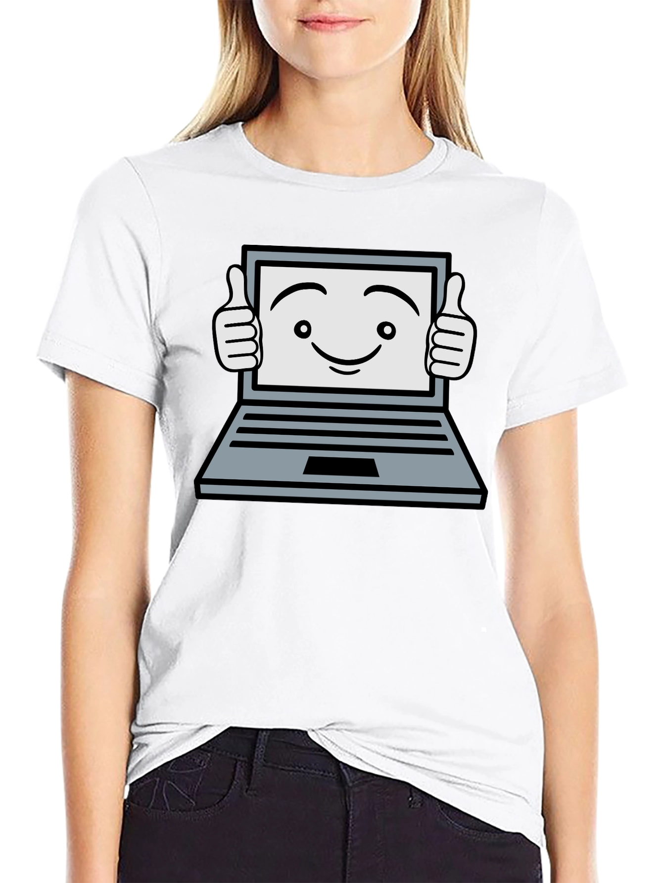 Funny Laptop Thumbs Up Graphic Black T-Shirt