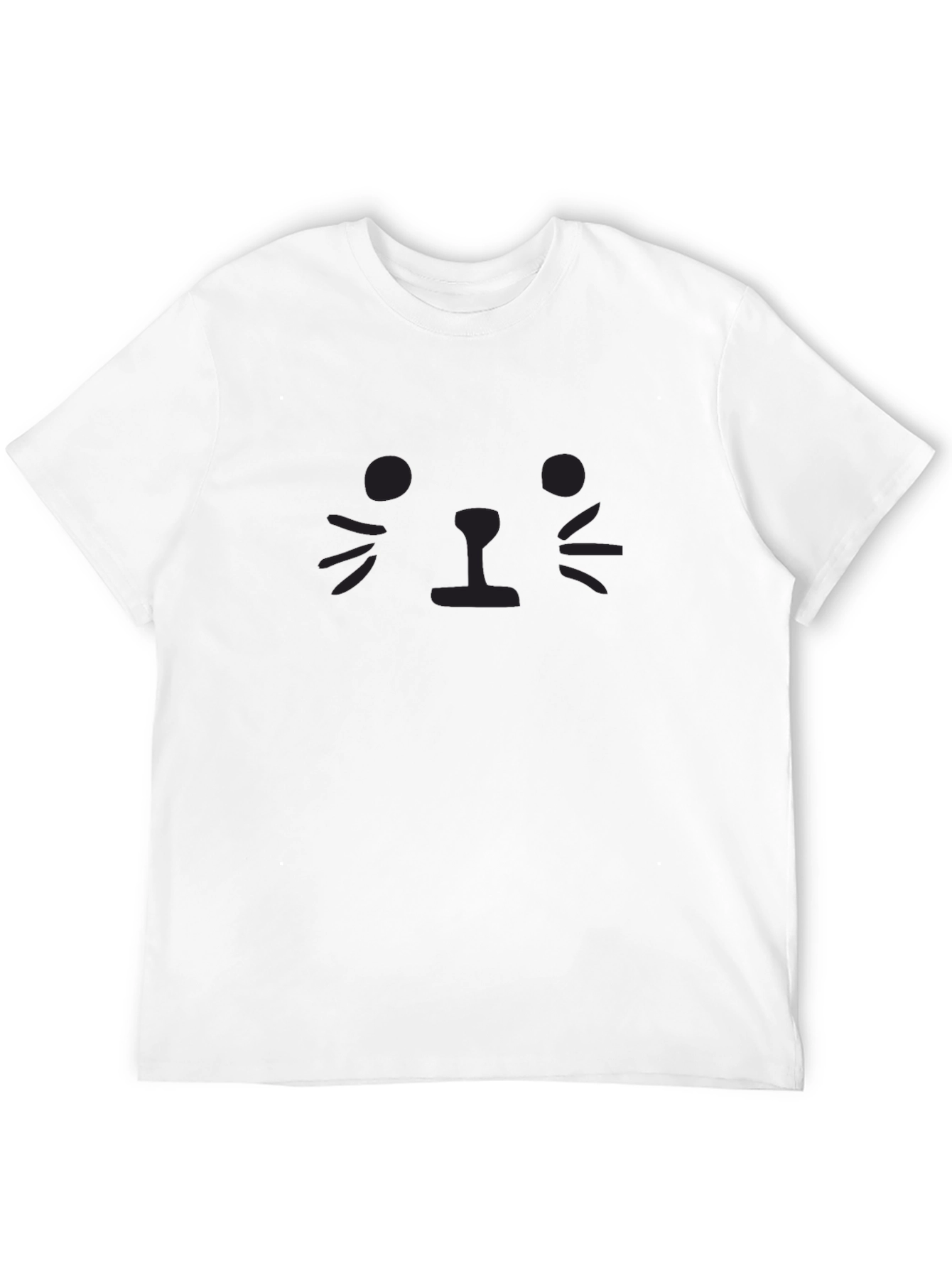 Minimalist Cat Face Graphic T-Shirt - Black