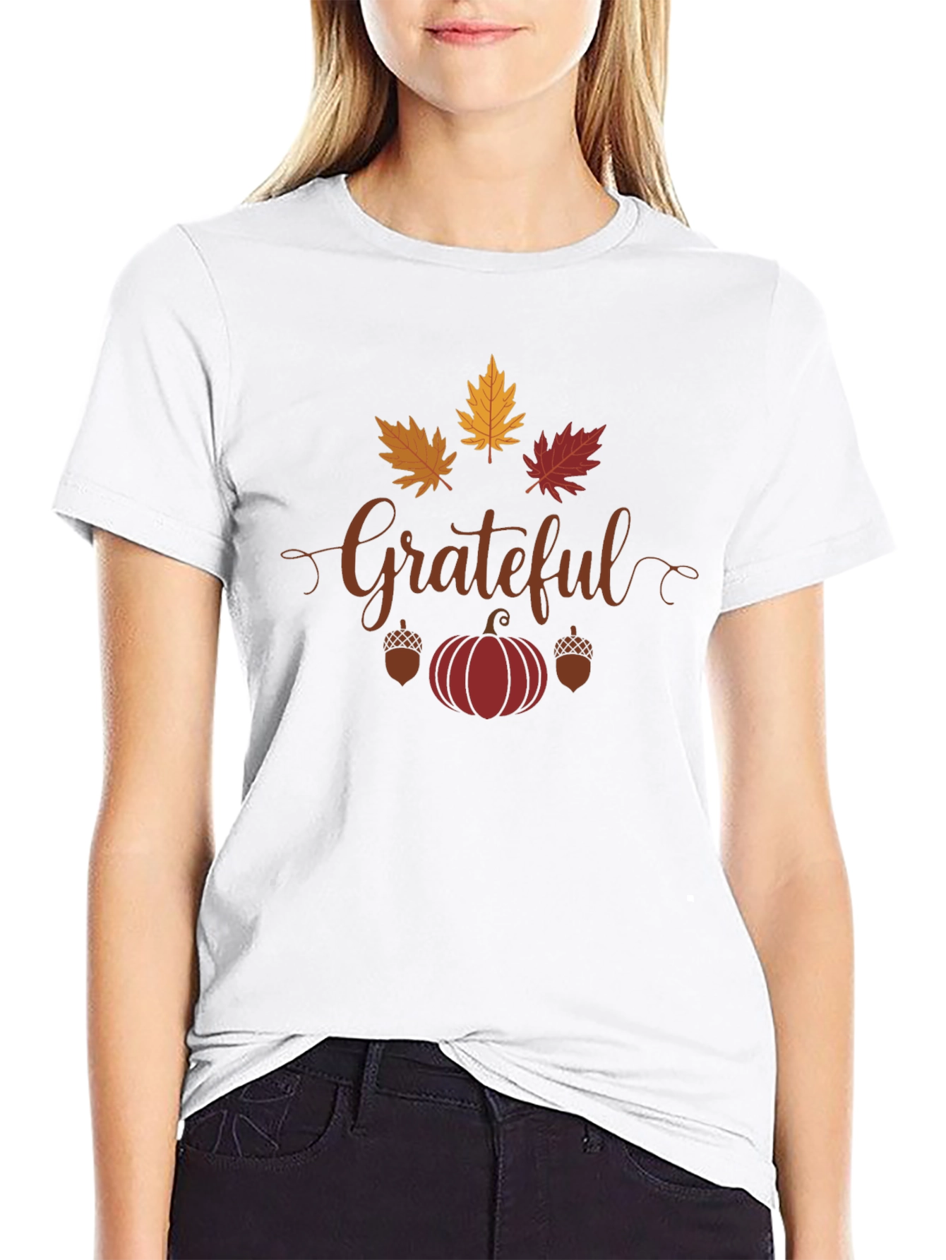 Grateful Fall Leaves Pumpkin T-Shirt