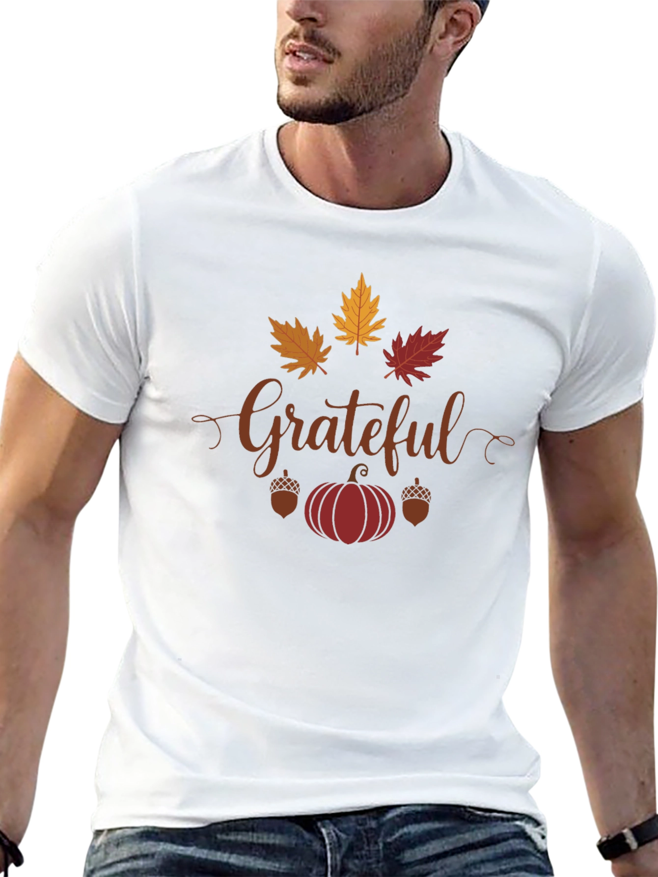 Grateful Fall Leaves Pumpkin T-Shirt