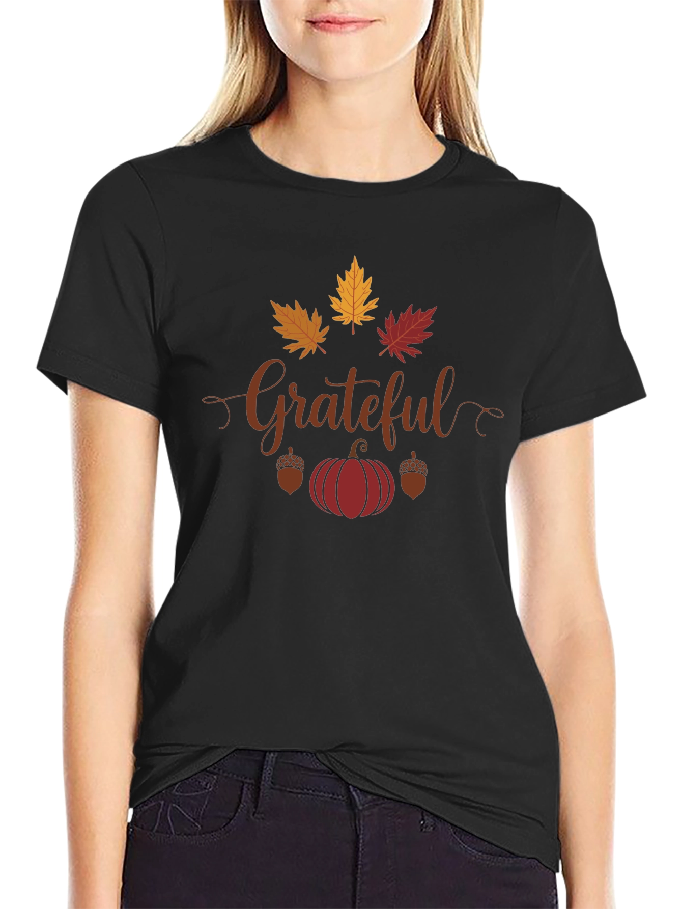 Grateful Fall Leaves Pumpkin T-Shirt