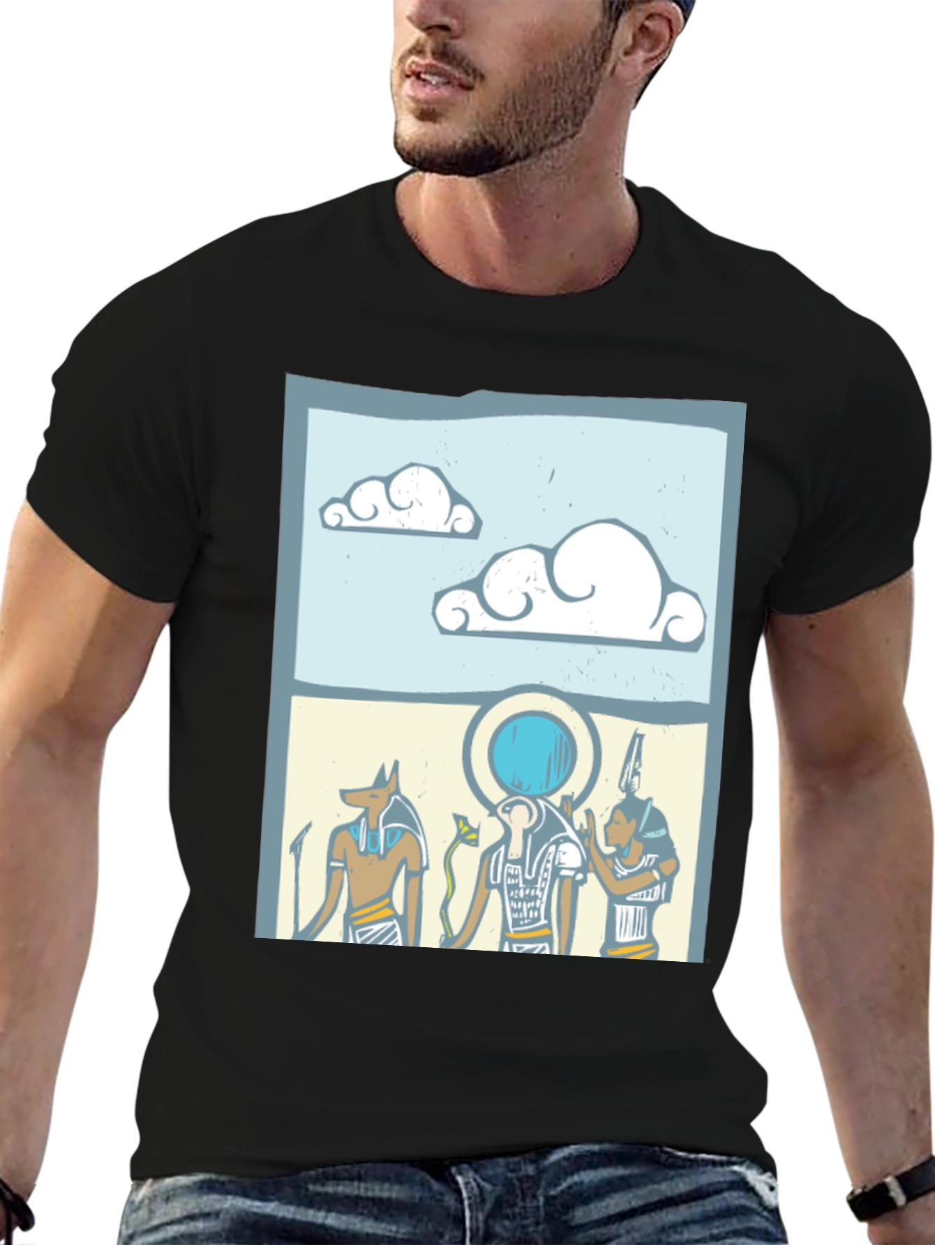 Egyptian Gods Graphic Print Black T-Shirt