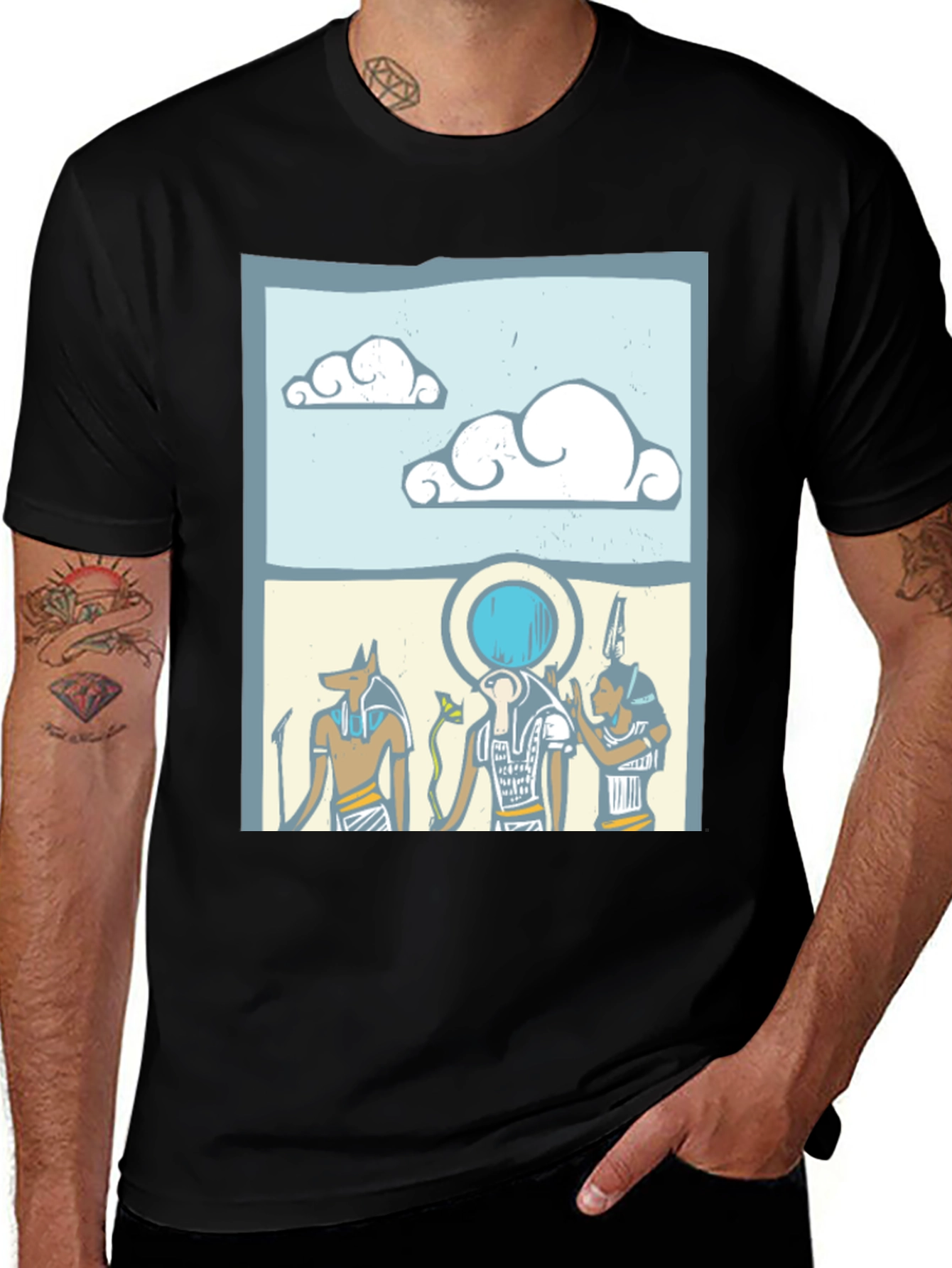 Egyptian Gods Graphic Print Black T-Shirt