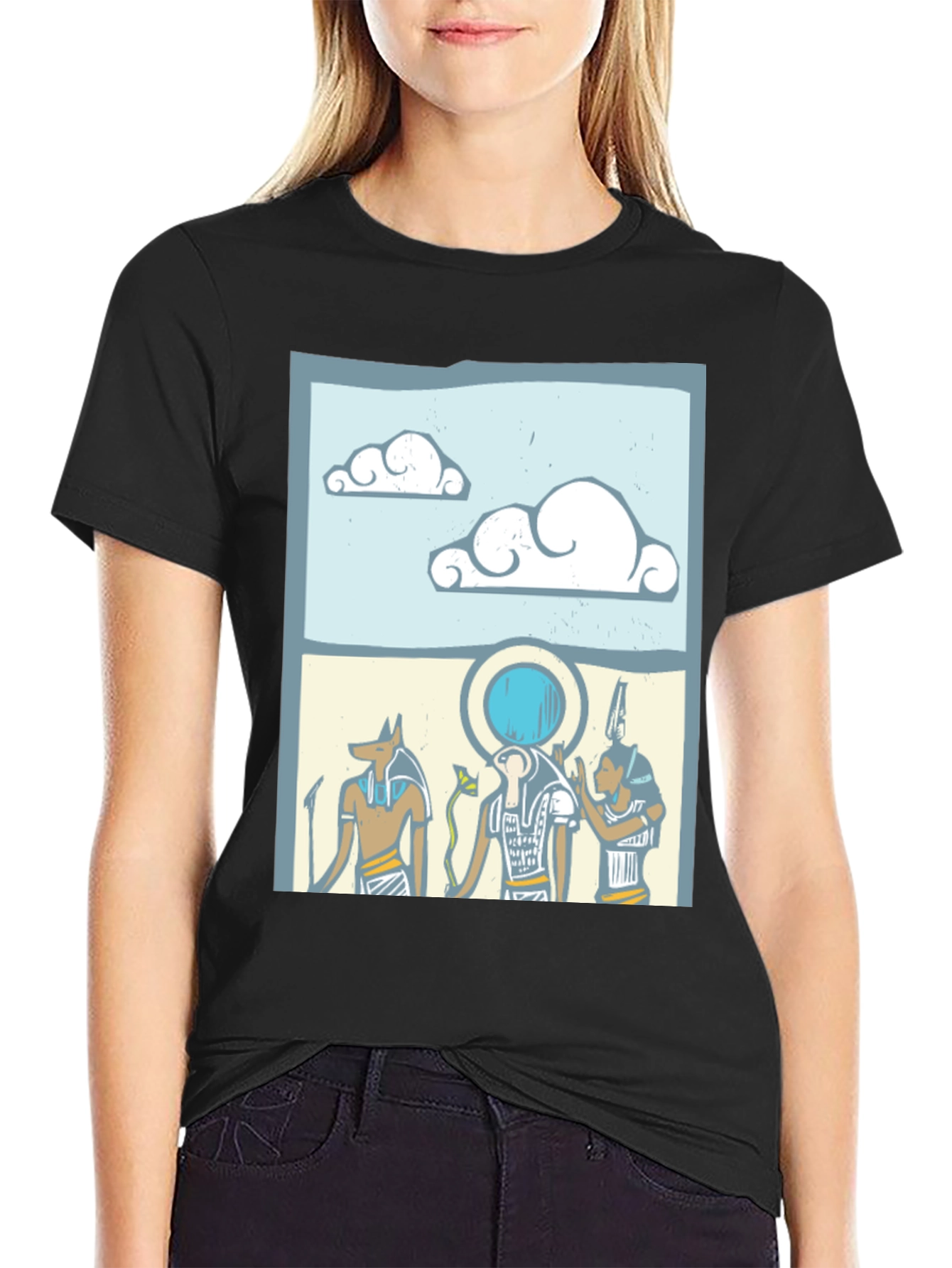 Egyptian Gods Graphic Print Black T-Shirt