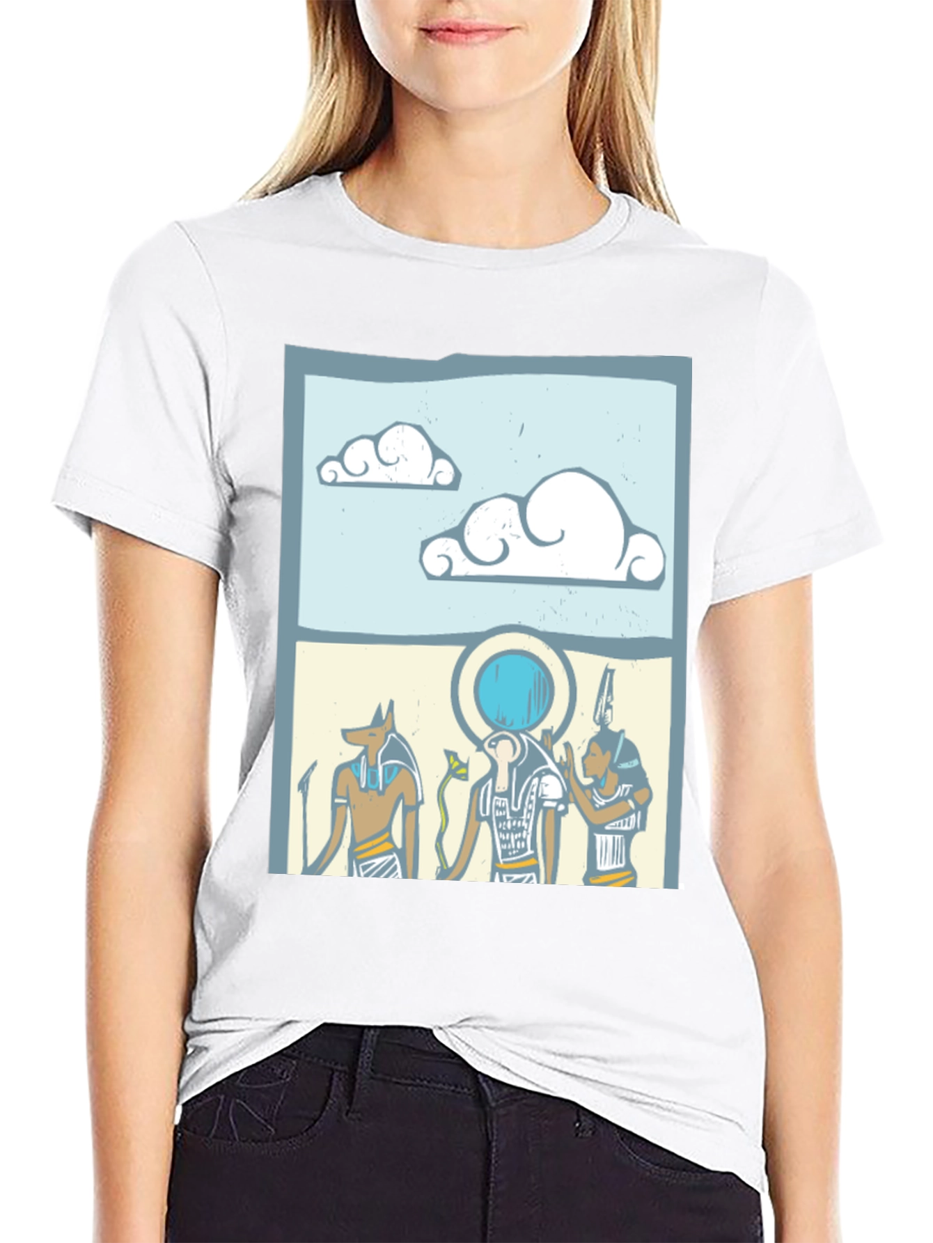 Egyptian Gods Graphic Print Black T-Shirt