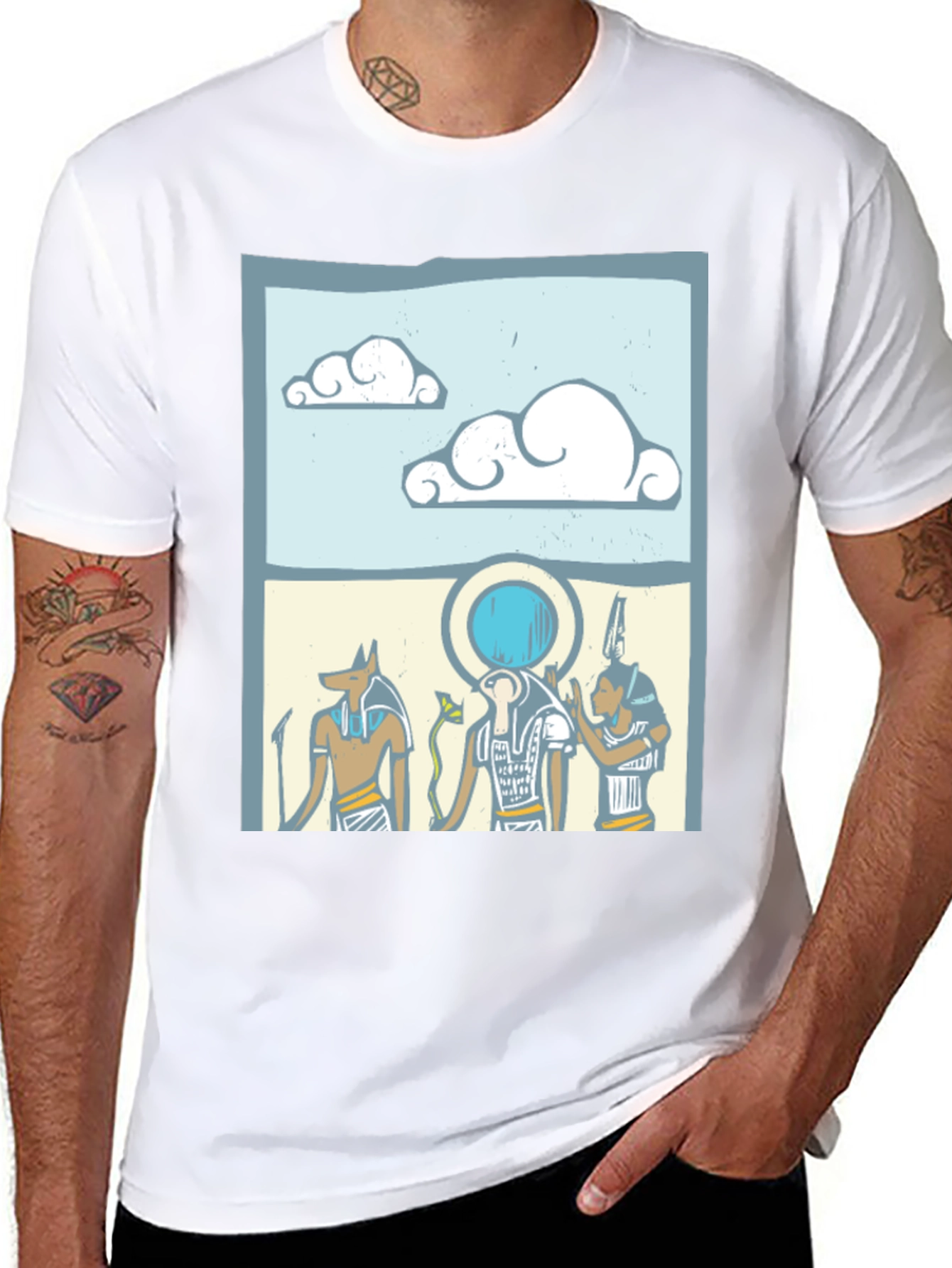 Egyptian Gods Graphic Print Black T-Shirt