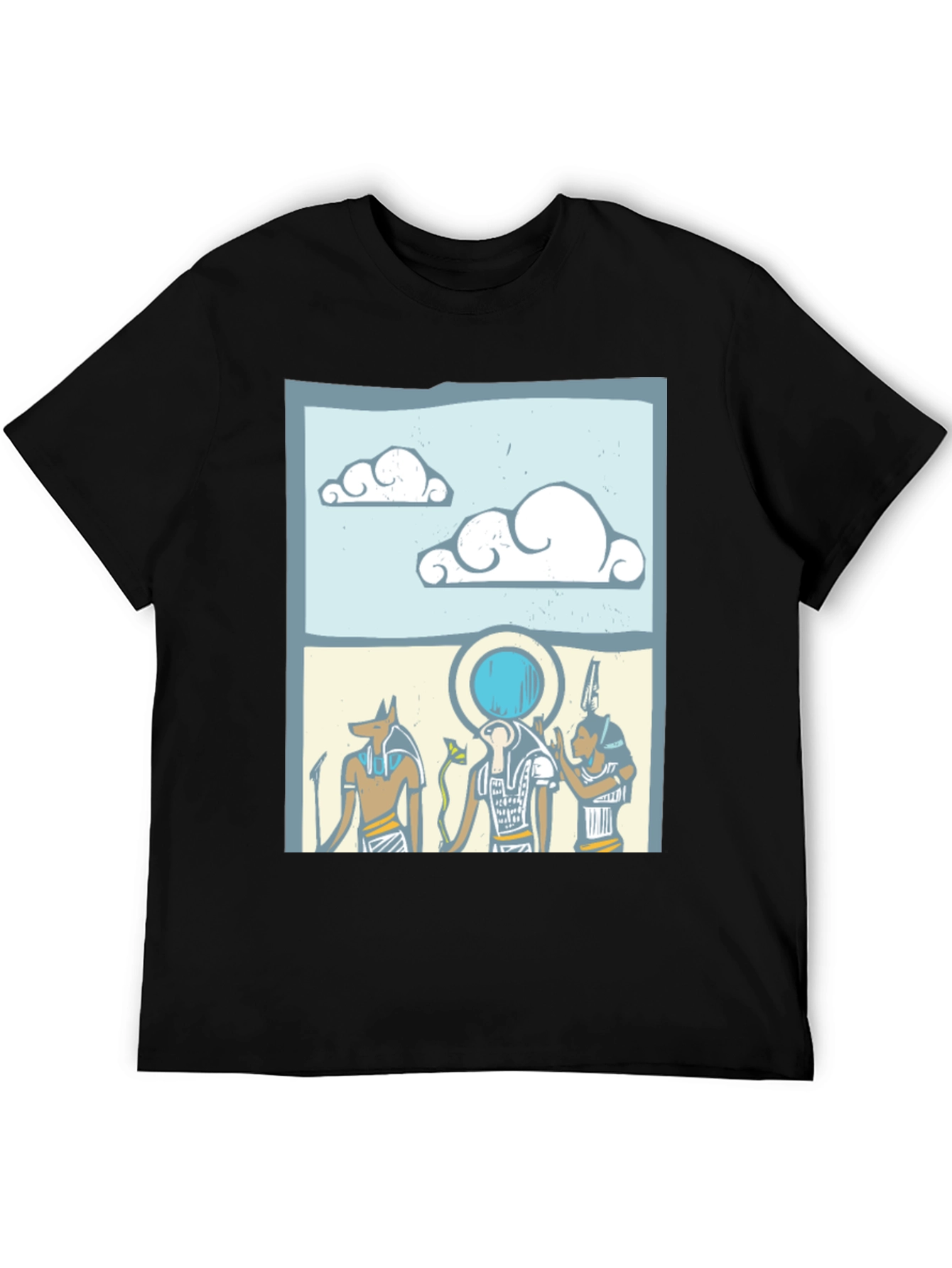 Egyptian Gods Graphic Print Black T-Shirt