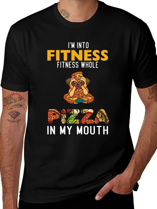 Fitness Pizza Pug Funny Graphic Tee
