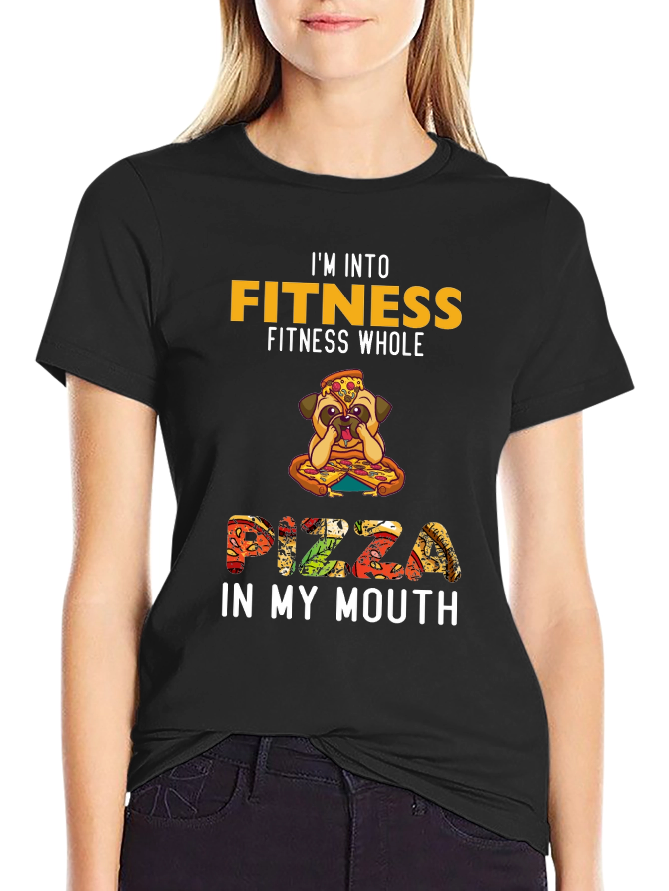 Fitness Pizza Pug Funny Graphic Tee