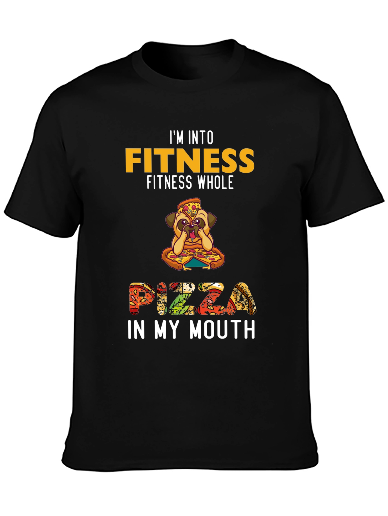 Fitness Pizza Pug Funny Graphic Tee
