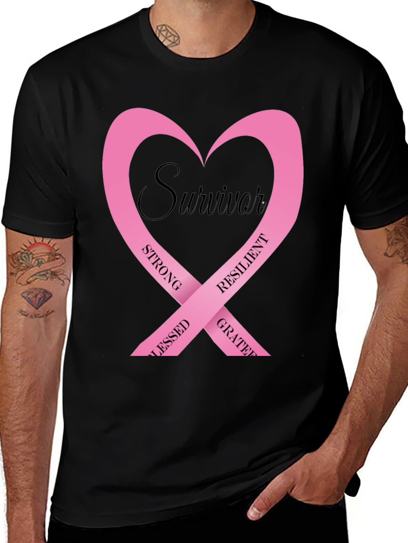 Survivor Pink Ribbon Heart Graphic T-Shirt