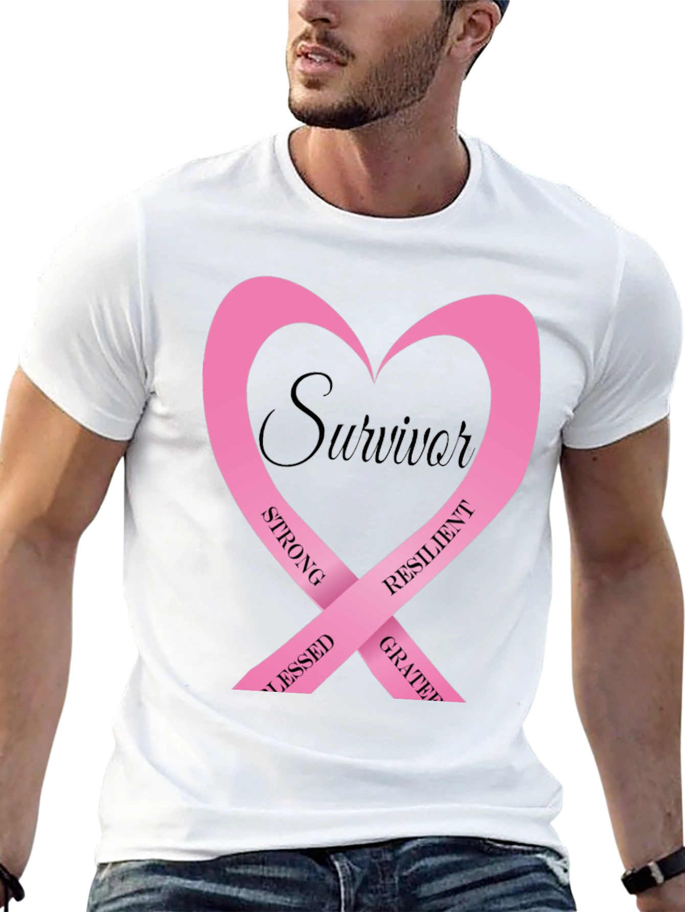Survivor Pink Ribbon Heart Graphic T-Shirt