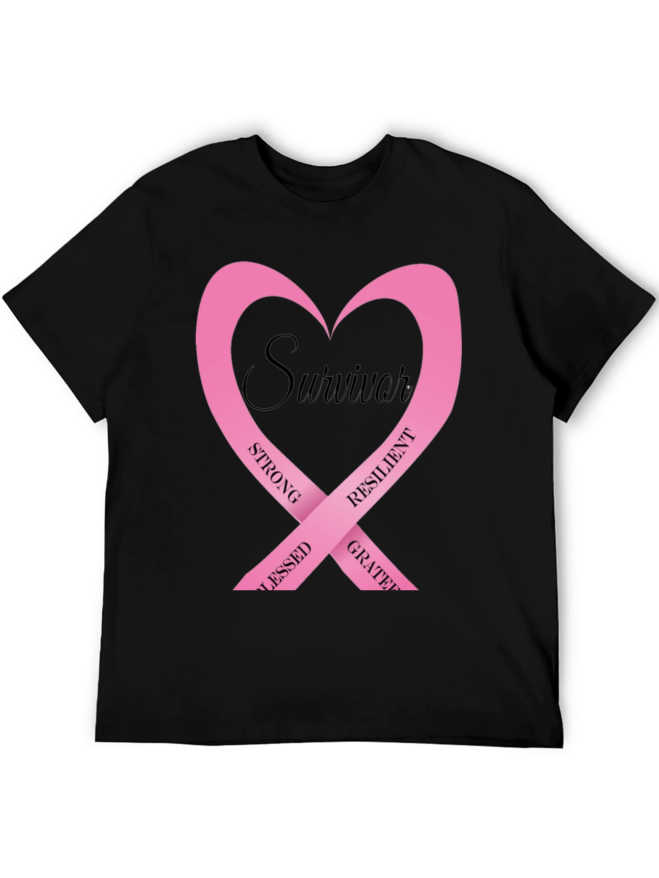 Survivor Pink Ribbon Heart Graphic T-Shirt