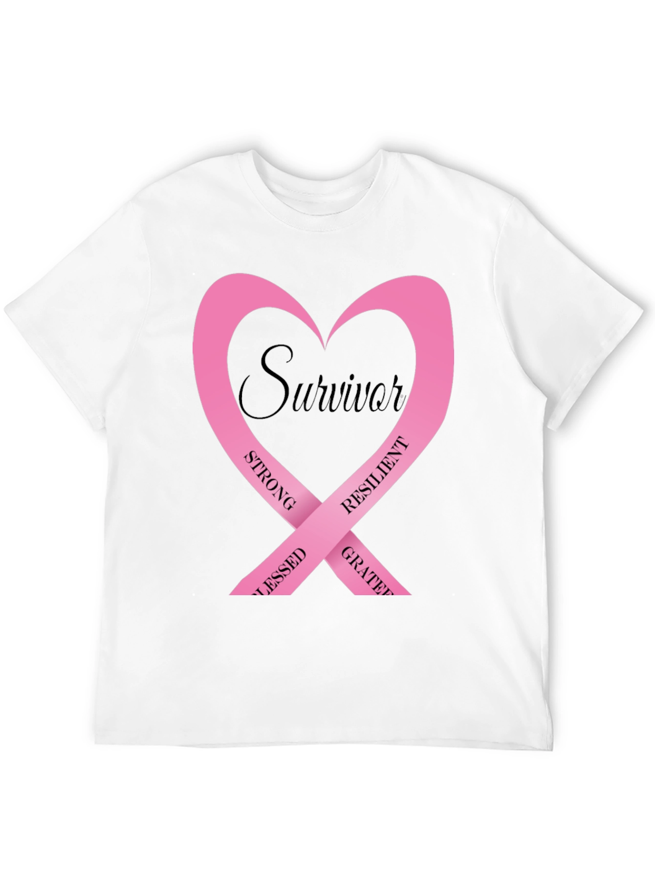 Survivor Pink Ribbon Heart Graphic T-Shirt