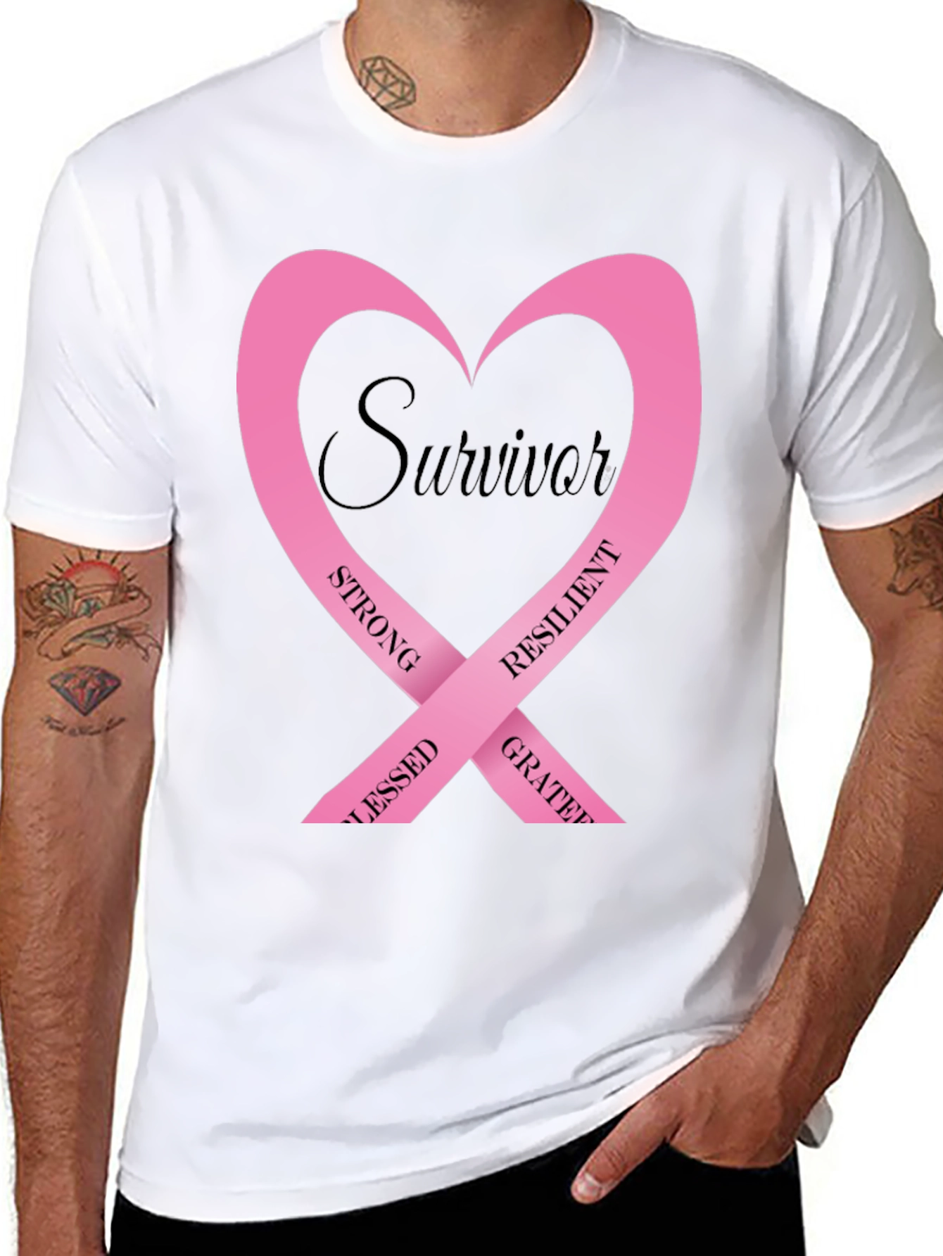 Survivor Pink Ribbon Heart Graphic T-Shirt