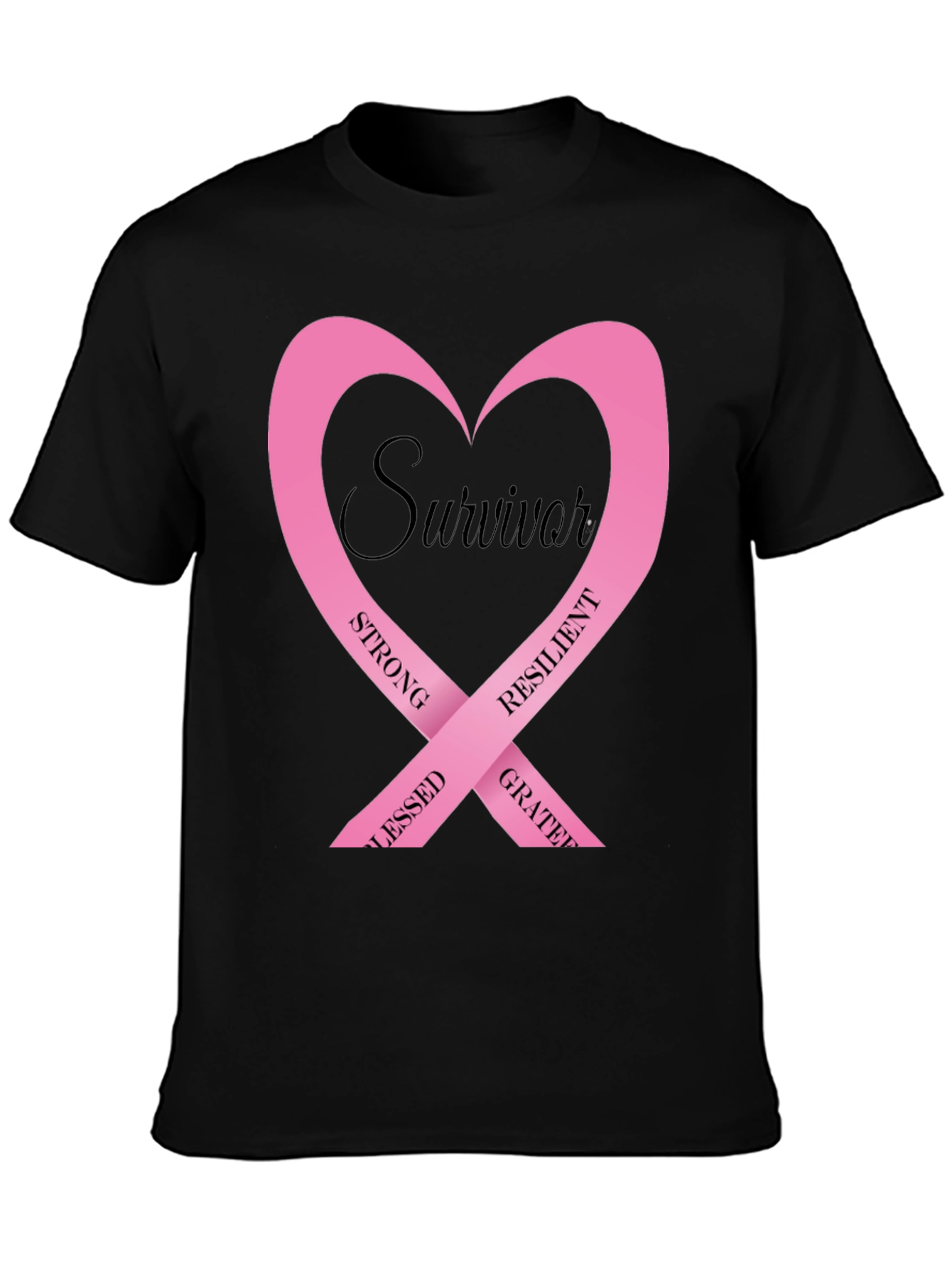 Survivor Pink Ribbon Heart Graphic T-Shirt