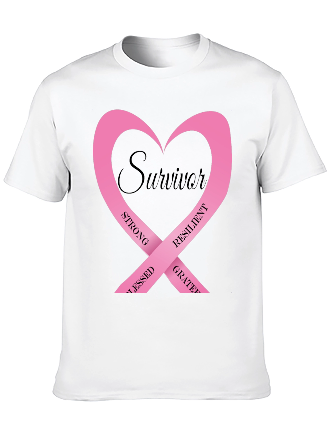 Survivor Pink Ribbon Heart Graphic T-Shirt