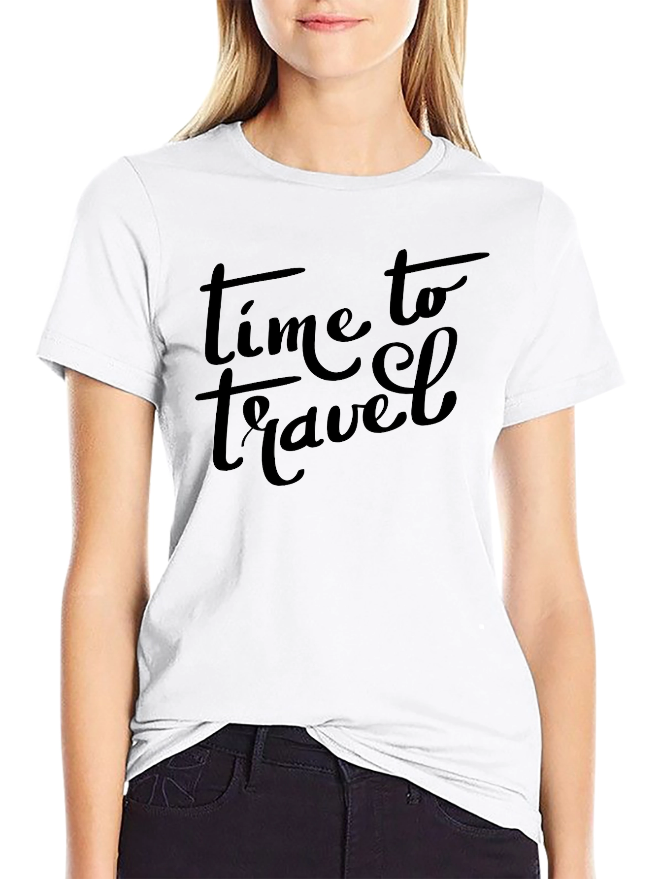 Time To Travel Black Crew Neck T-Shirt