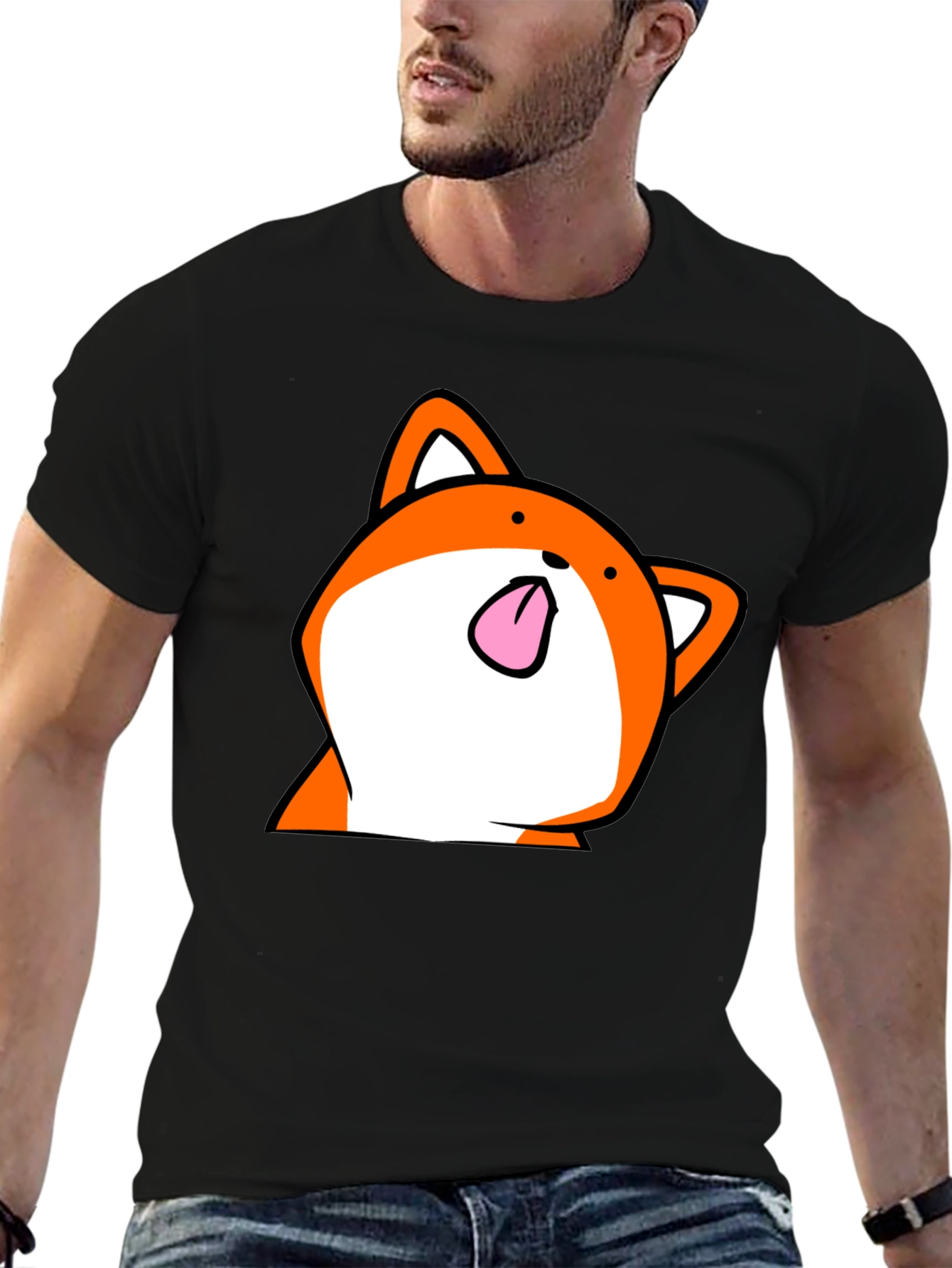 Funny Fox Tongue T-Shirt - Black Cartoon Graphic Tee