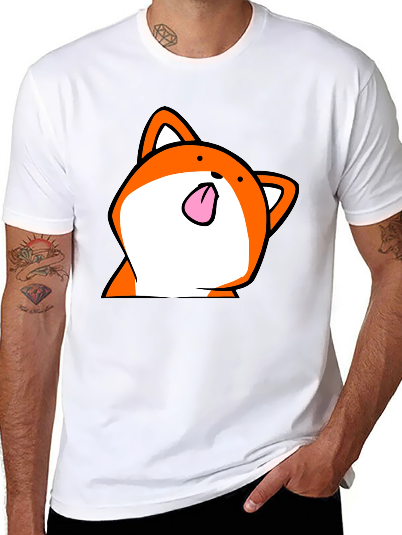 Funny Fox Tongue T-Shirt - Black Cartoon Graphic Tee