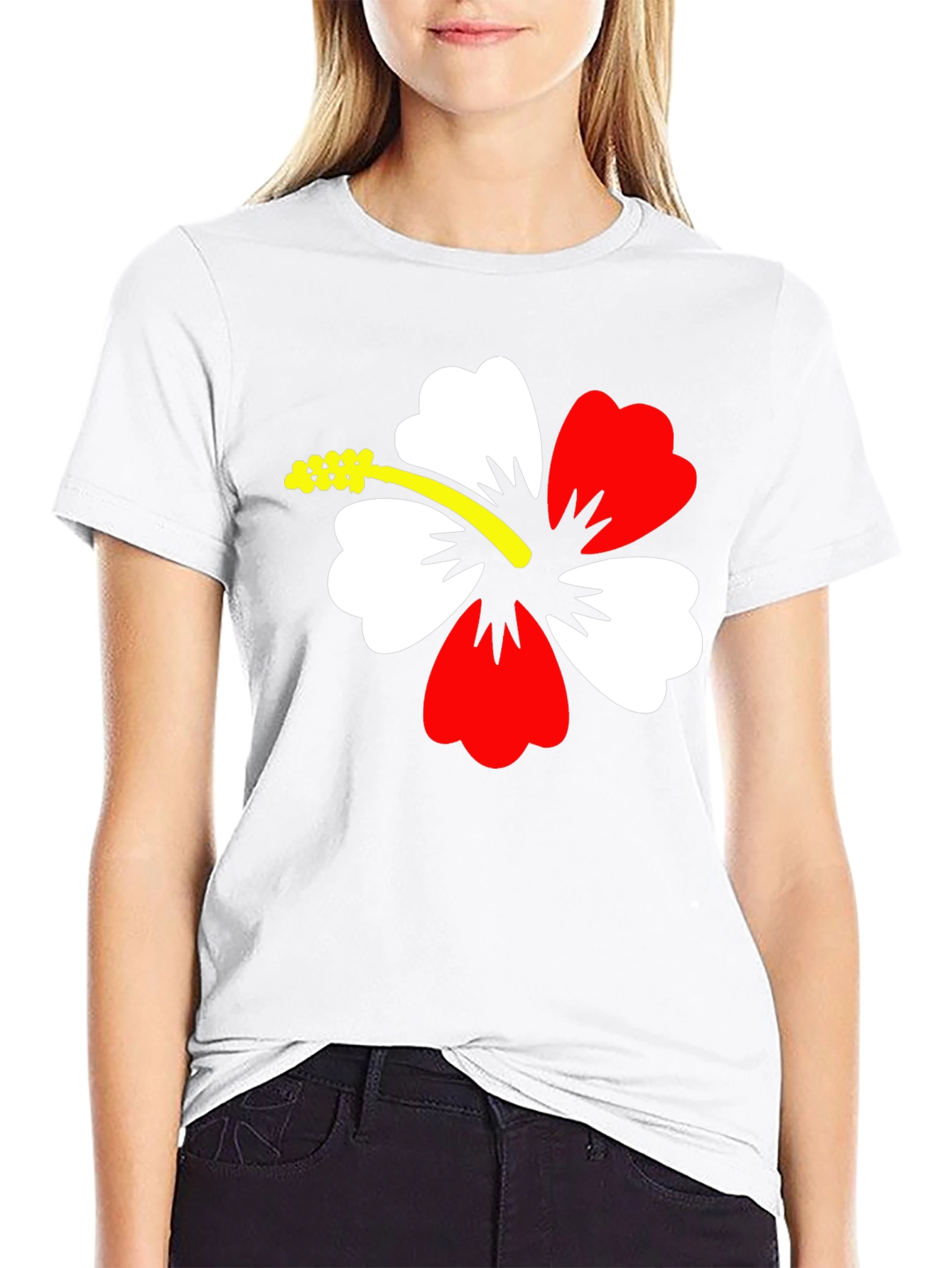 Hibiscus Flower Graphic Black T-Shirt