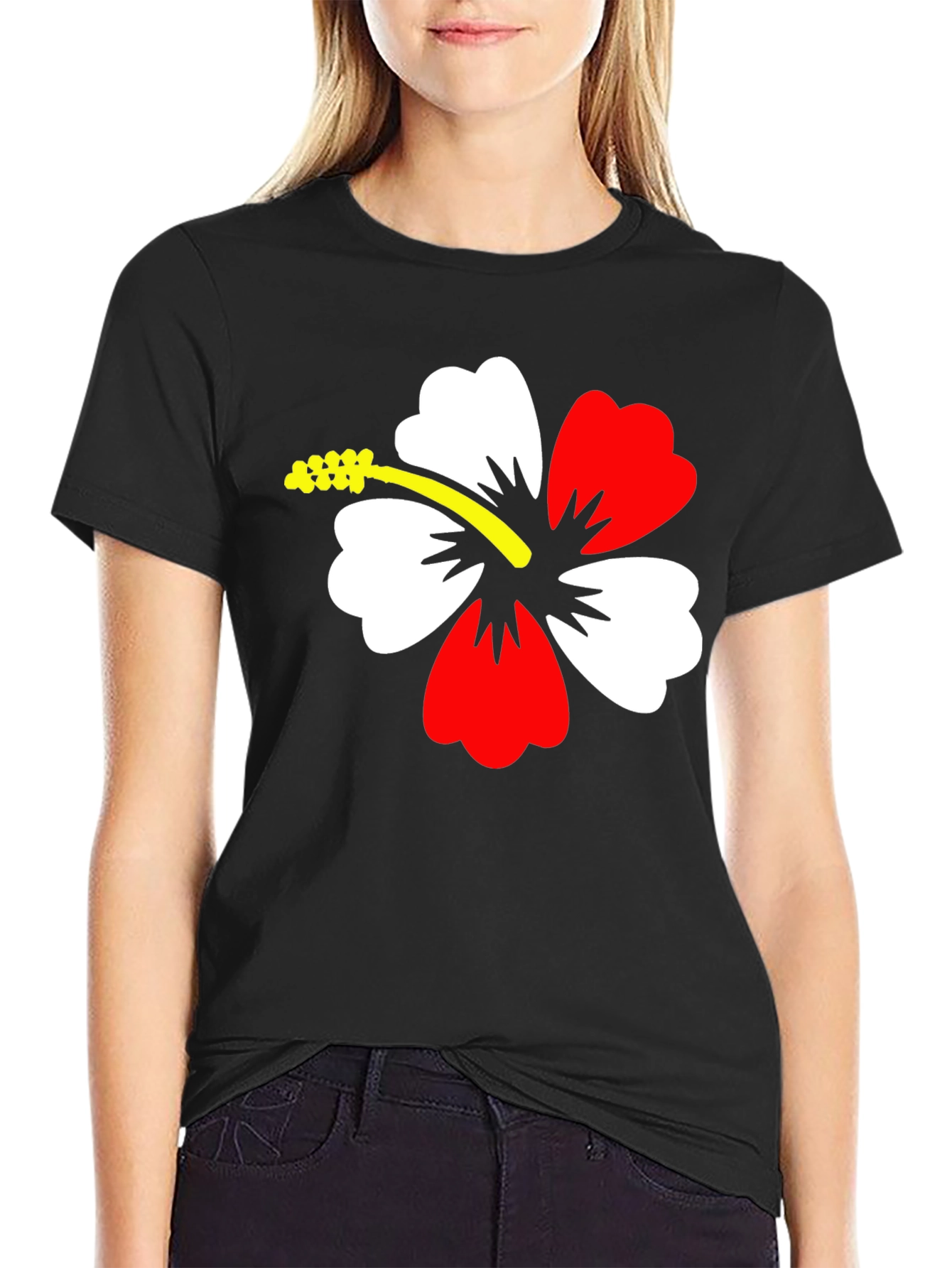 Hibiscus Flower Graphic Black T-Shirt