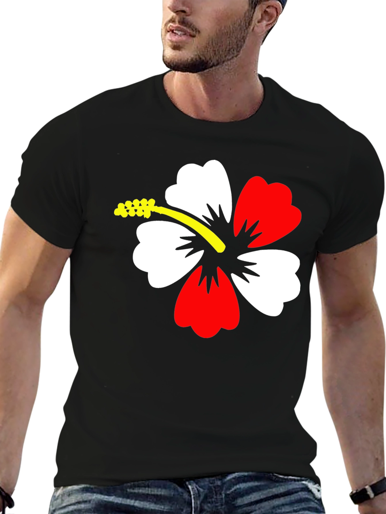 Hibiscus Flower Graphic Black T-Shirt